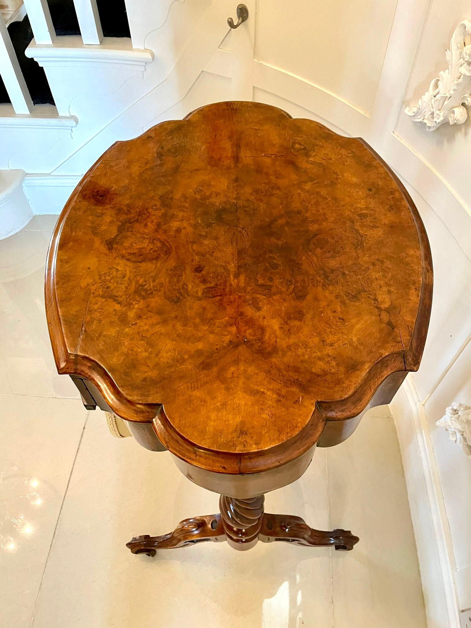 Antique Victorian Burr Walnut Work Table For Sale 2
