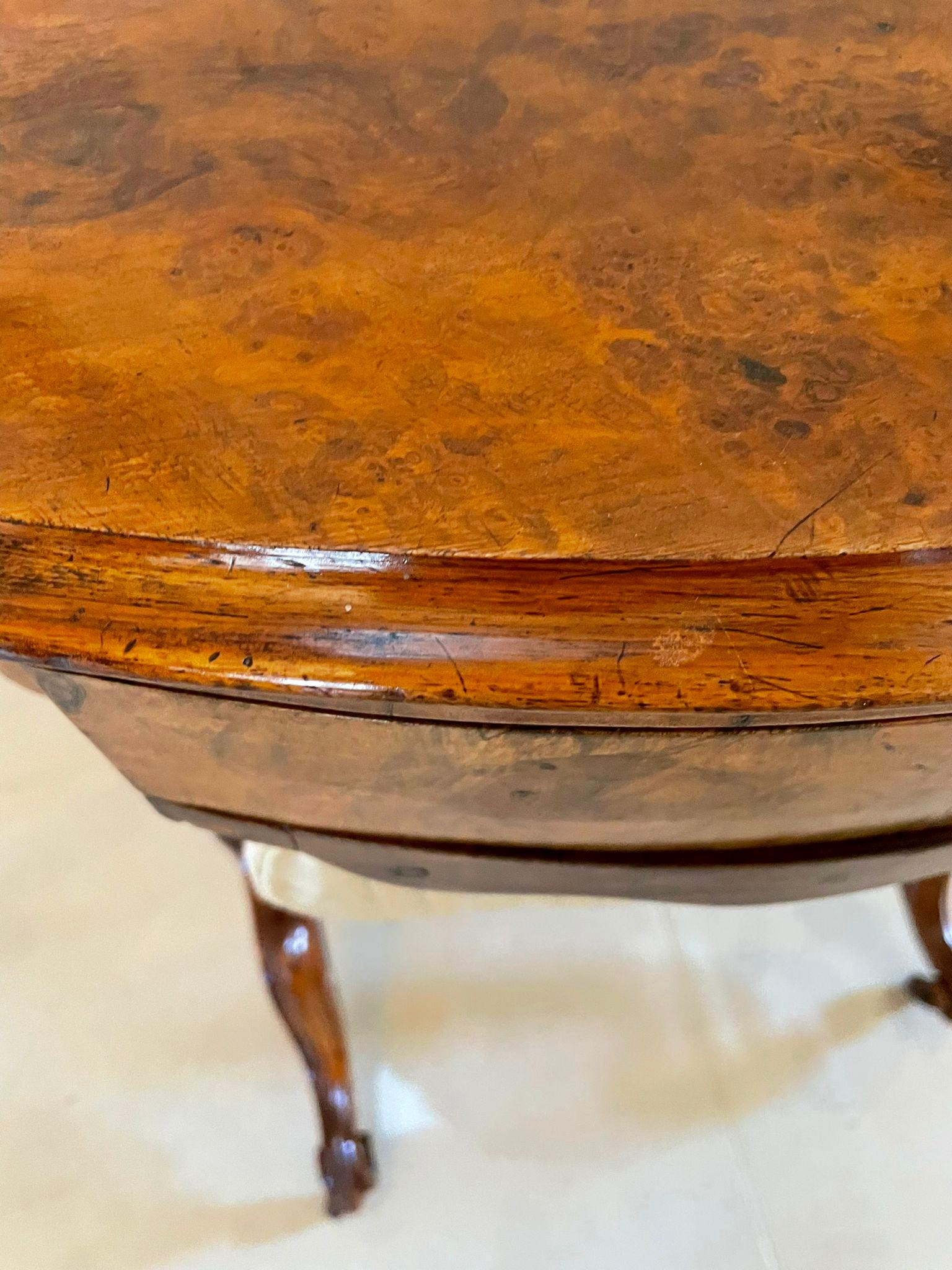 Antique Victorian Burr Walnut Work Table For Sale 4