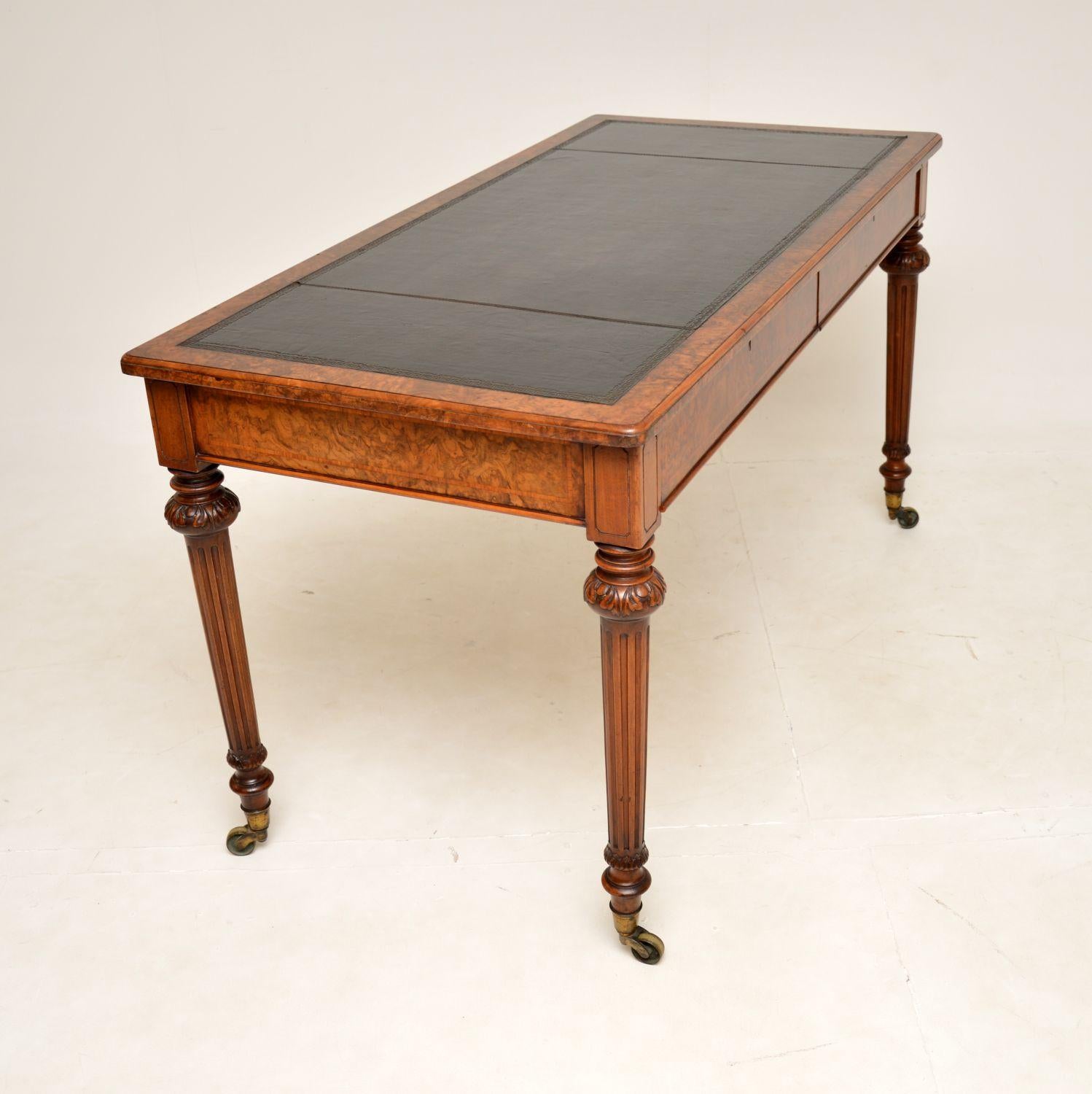 British Antique Victorian Burr Walnut Writing Table by Holland & Sons