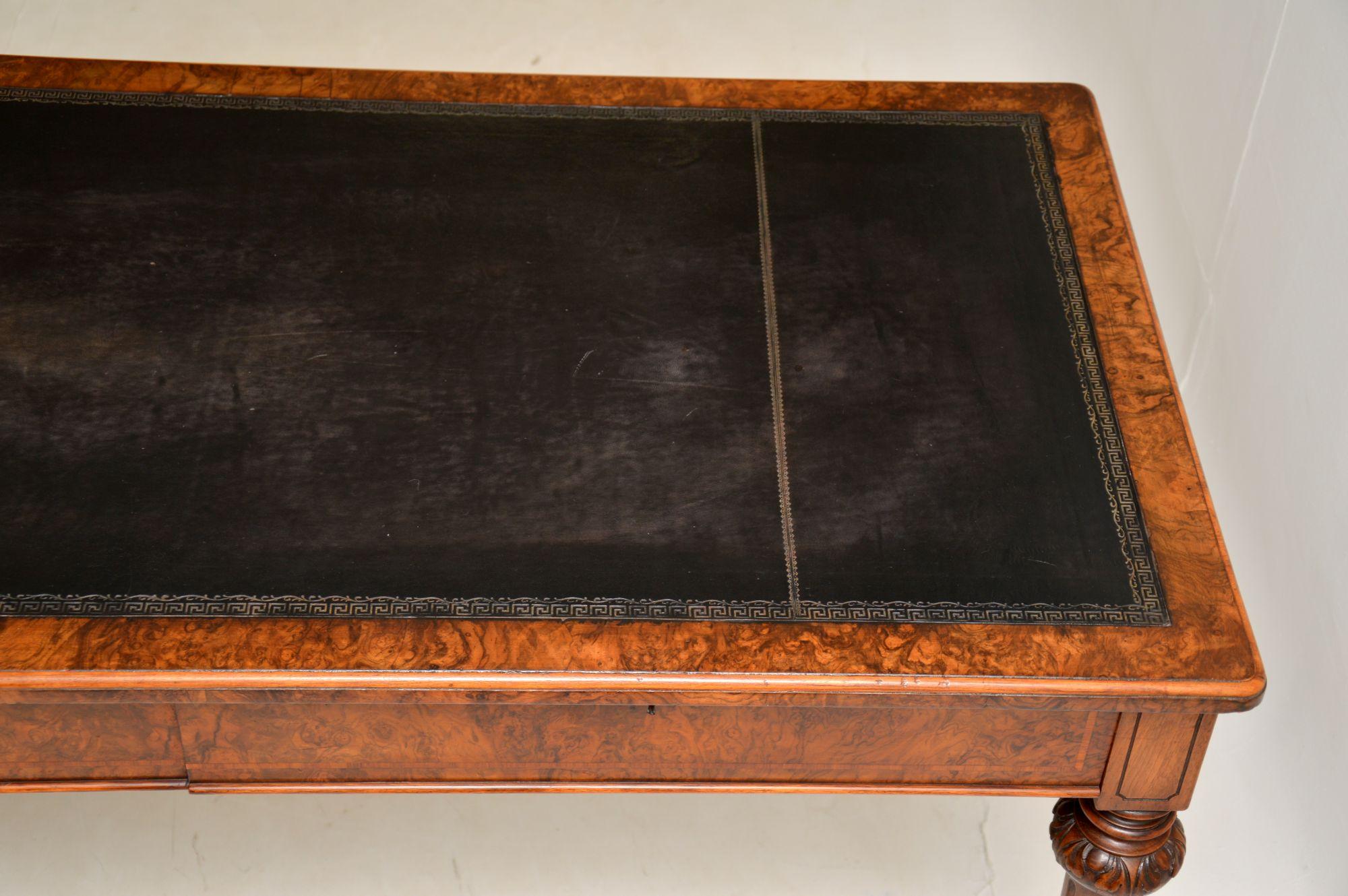 Leather Antique Victorian Burr Walnut Writing Table by Holland & Sons