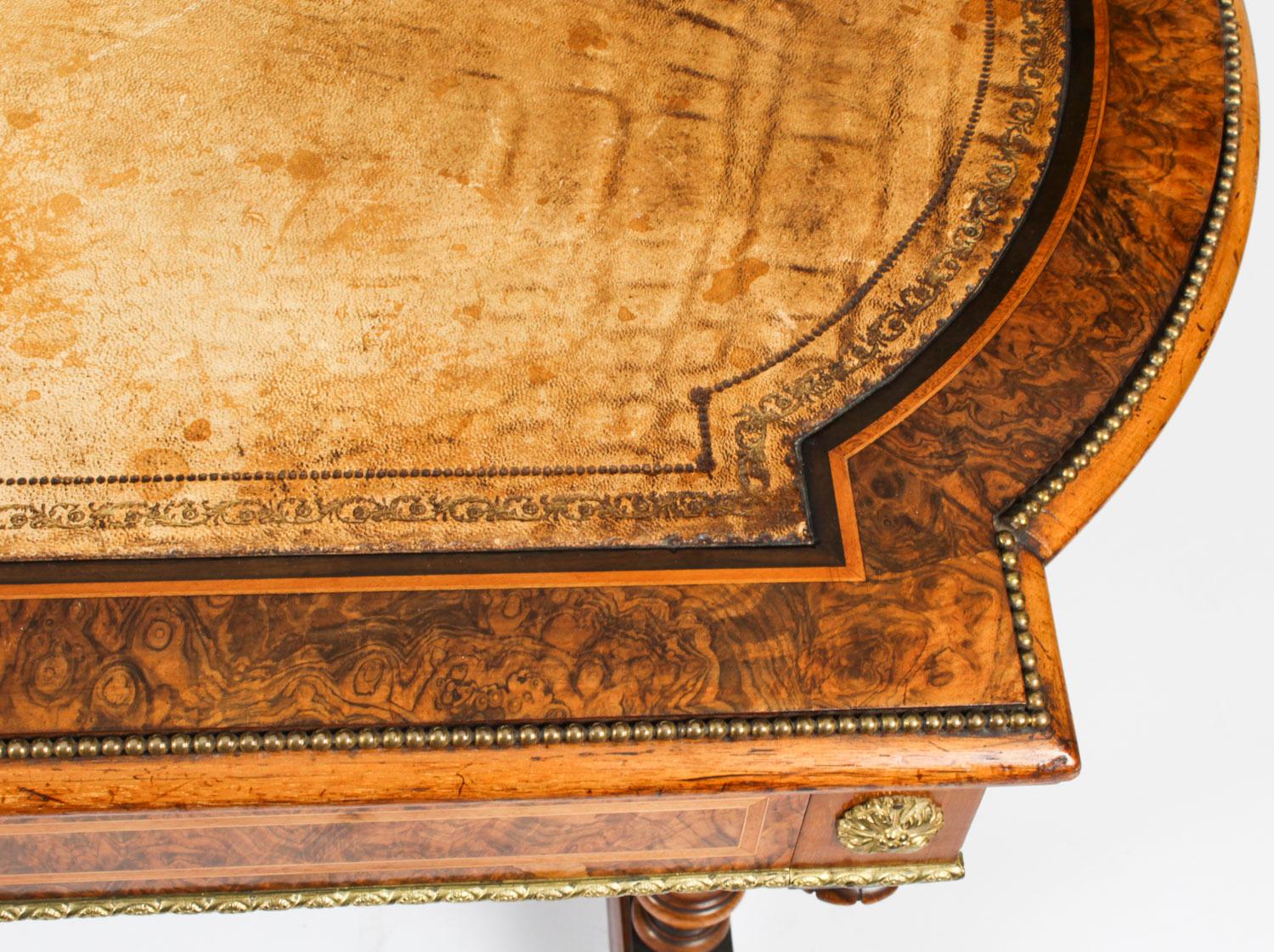 Antique Victorian Burr Walnut Writing Table Desk, 19th C 4