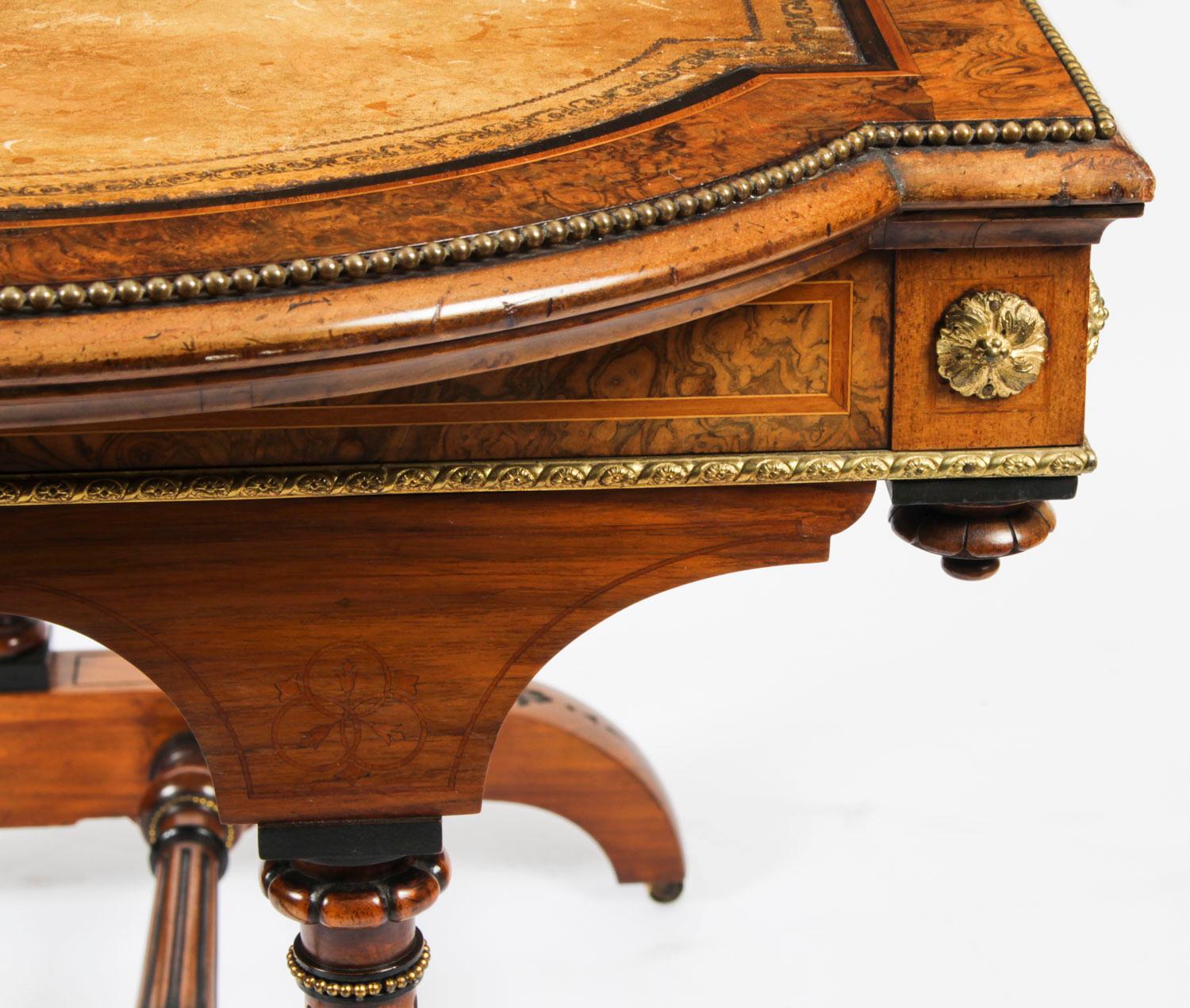 Antique Victorian Burr Walnut Writing Table Desk, 19th C 5