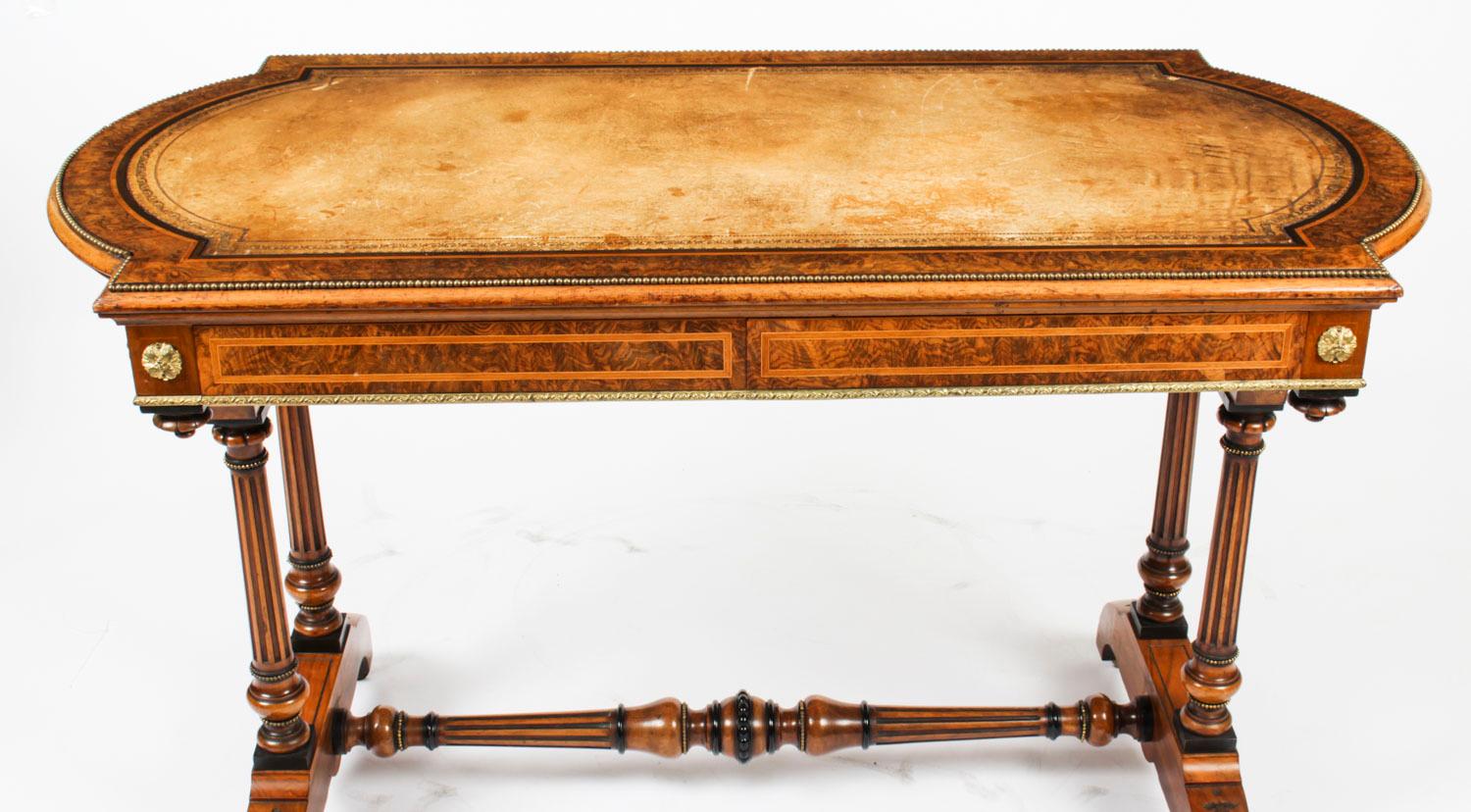 Antique Victorian Burr Walnut Writing Table Desk, 19th C 6
