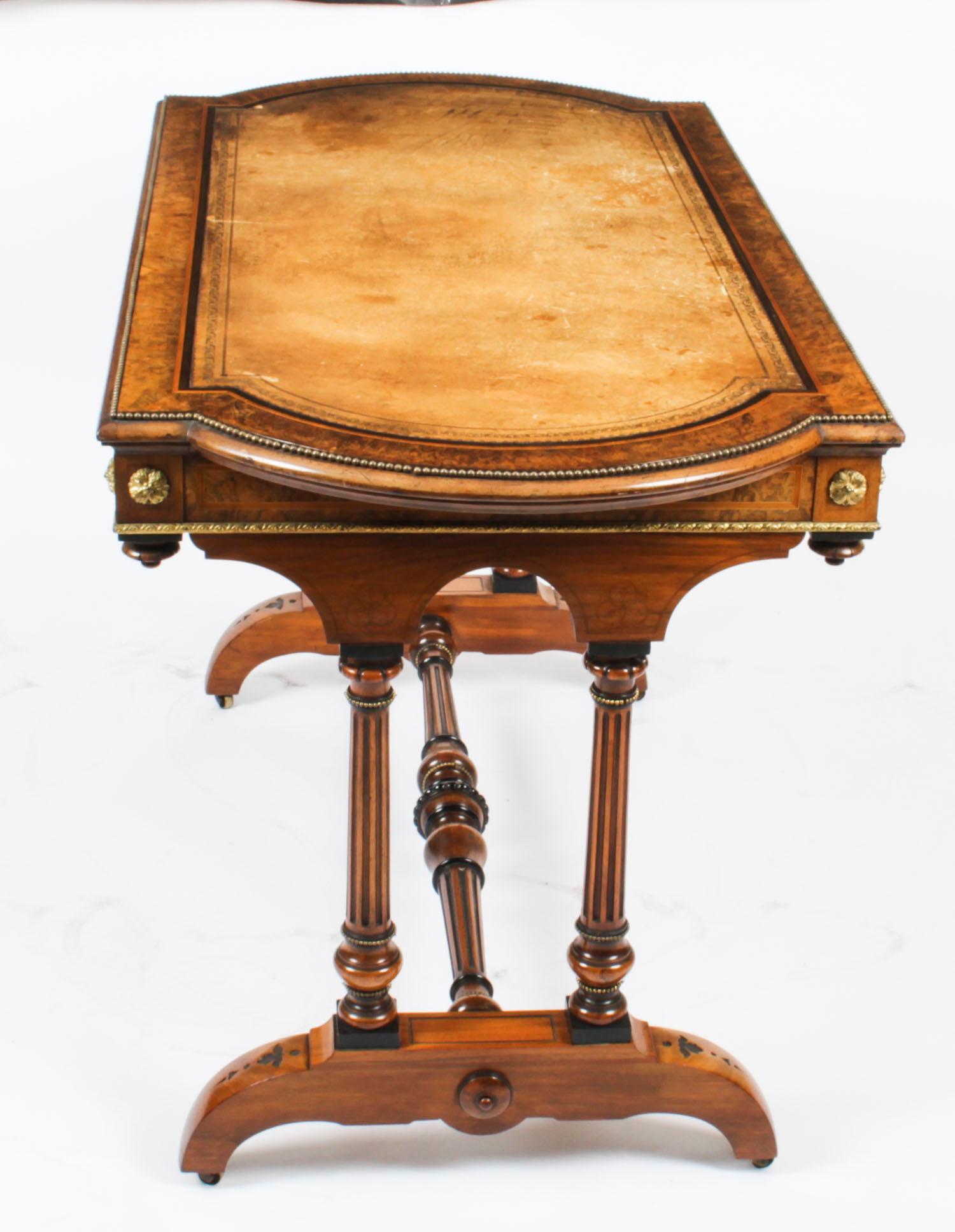 Antique Victorian Burr Walnut Writing Table Desk, 19th C 7