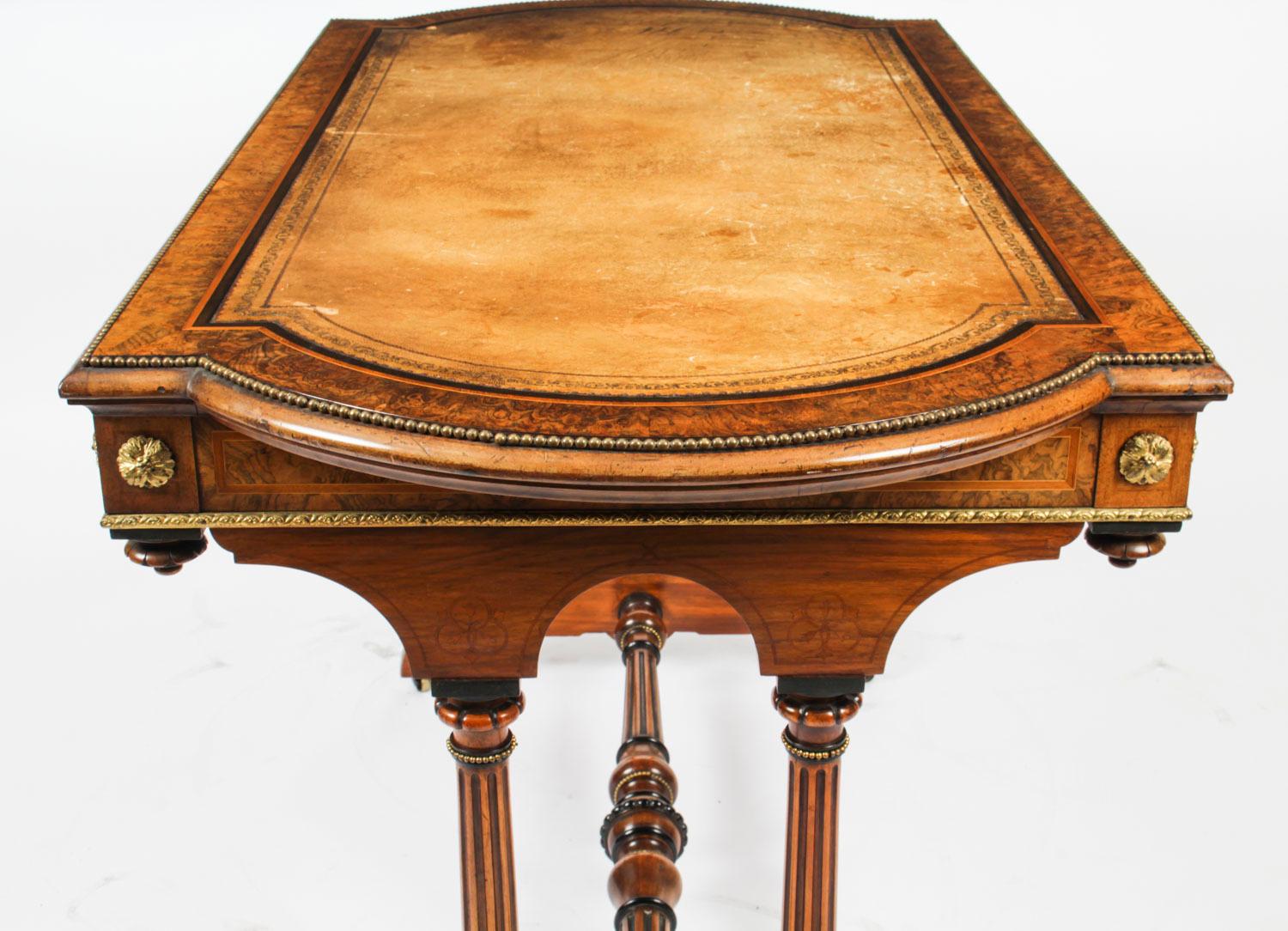 Antique Victorian Burr Walnut Writing Table Desk, 19th C 8
