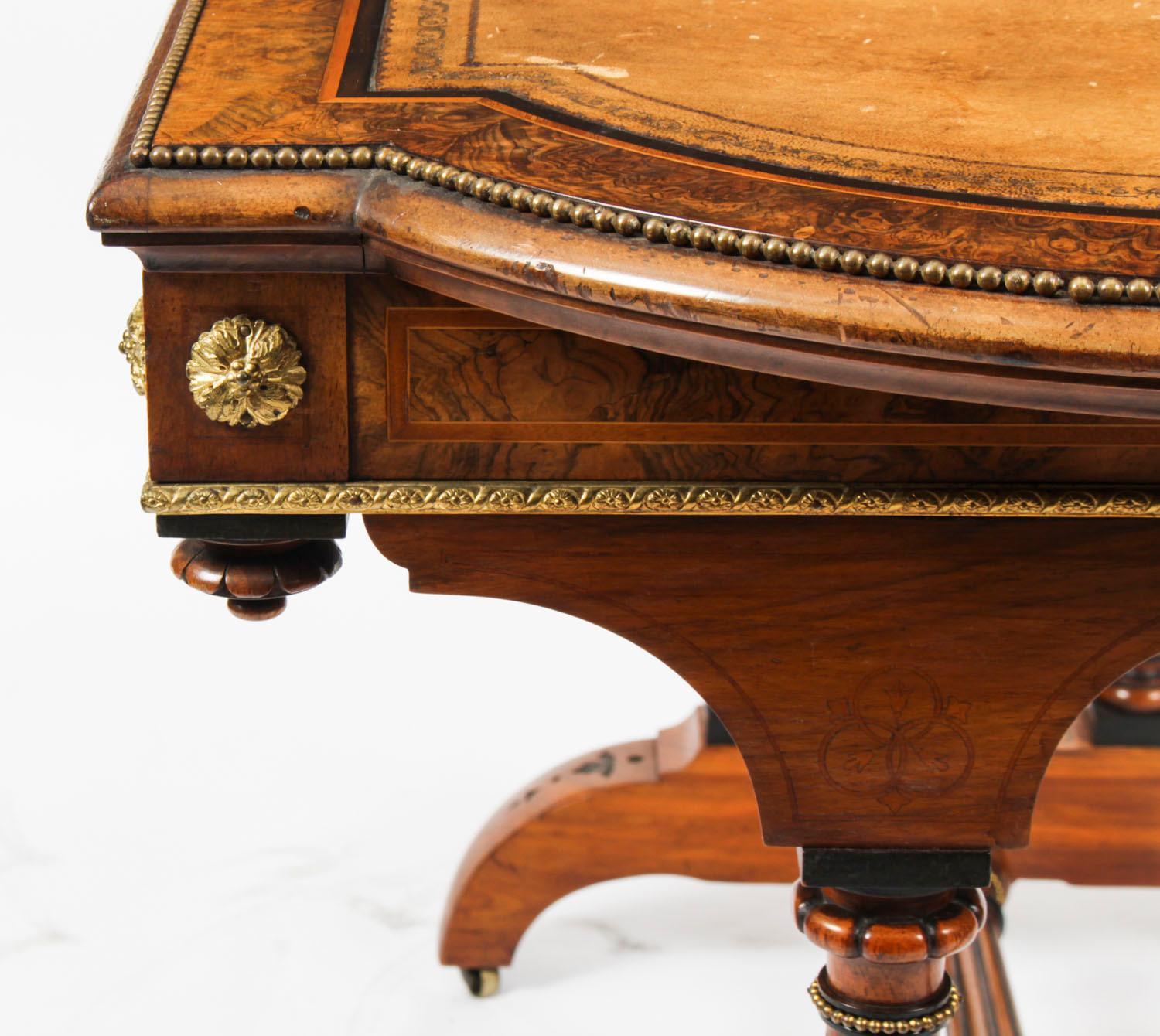 Antique Victorian Burr Walnut Writing Table Desk, 19th C 9