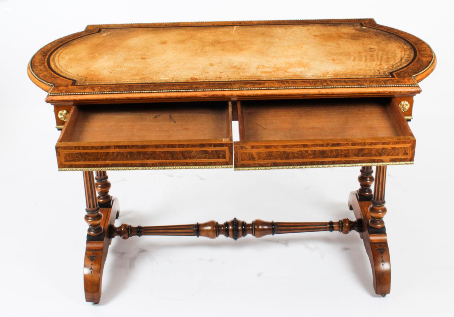 Antique Victorian Burr Walnut Writing Table Desk, 19th C 10