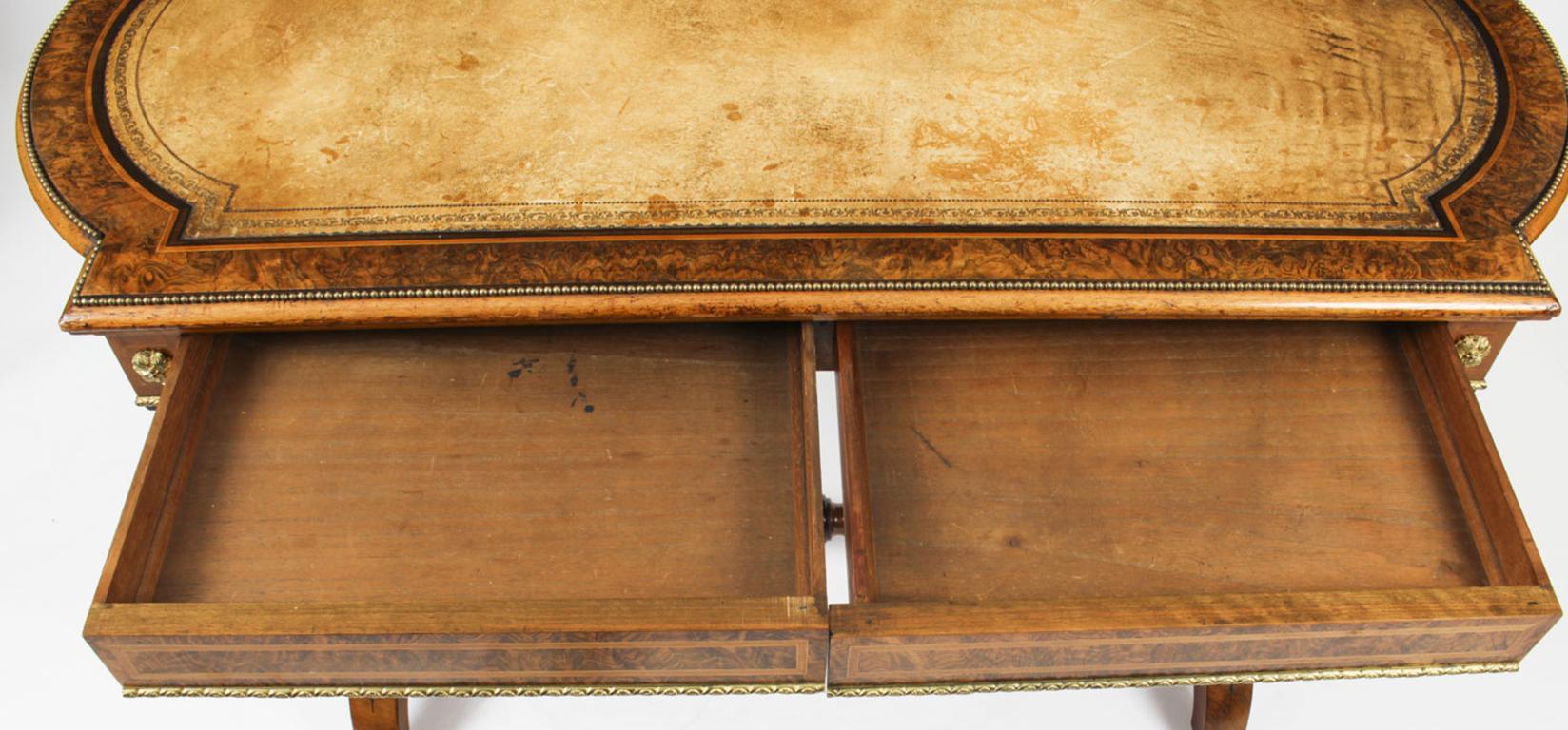 Antique Victorian Burr Walnut Writing Table Desk, 19th C 11