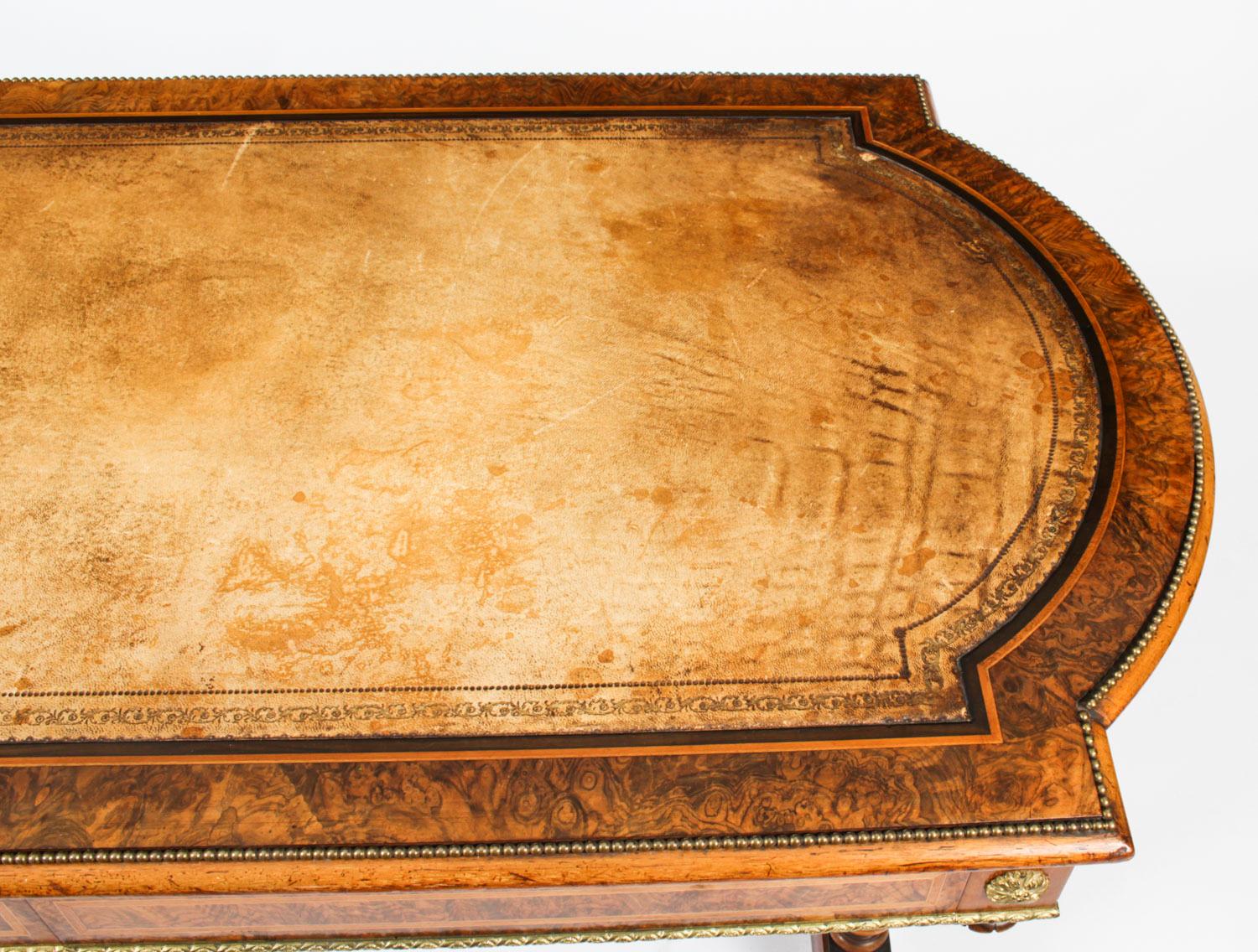 Late 19th Century Antique Victorian Burr Walnut Writing Table Desk, 19th C