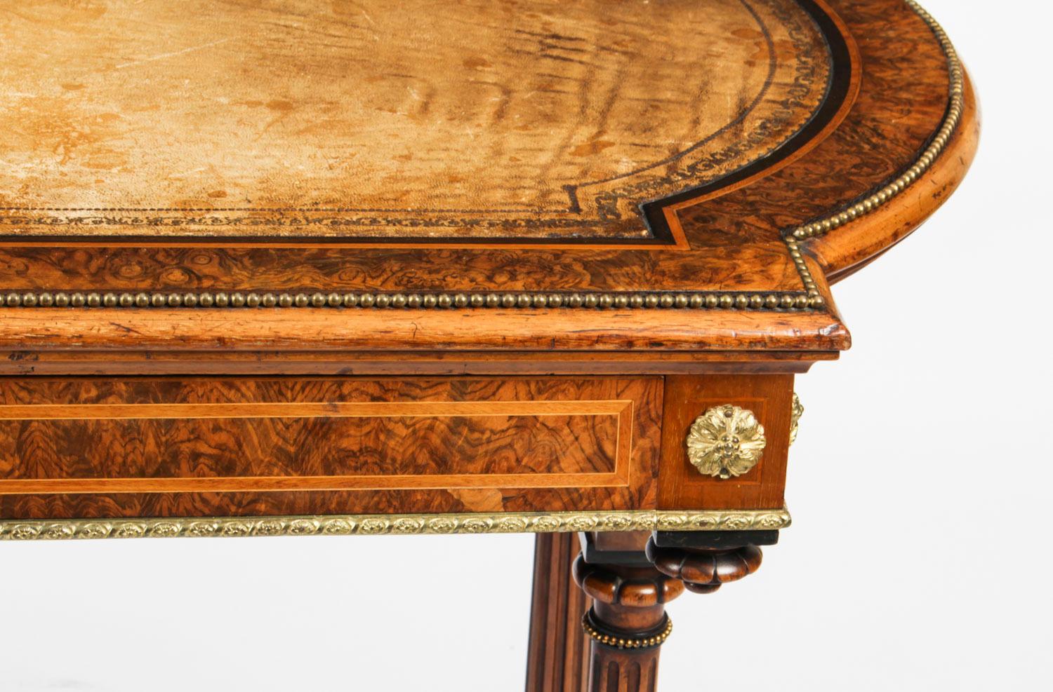 Antique Victorian Burr Walnut Writing Table Desk, 19th C 2