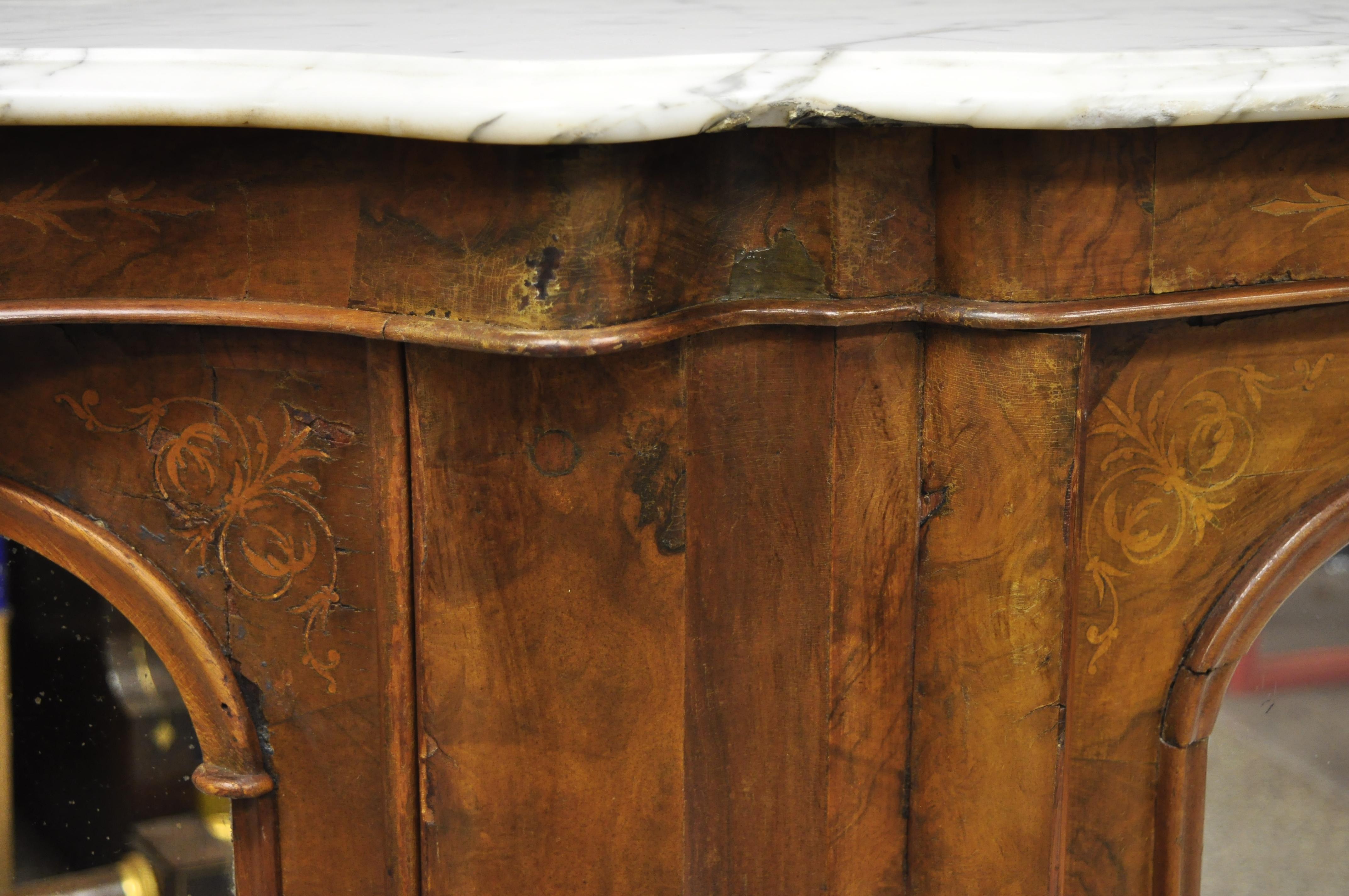 Antique Victorian Burr Wood Walnut Serpentine Marble-Top Sideboard Credenza For Sale 2