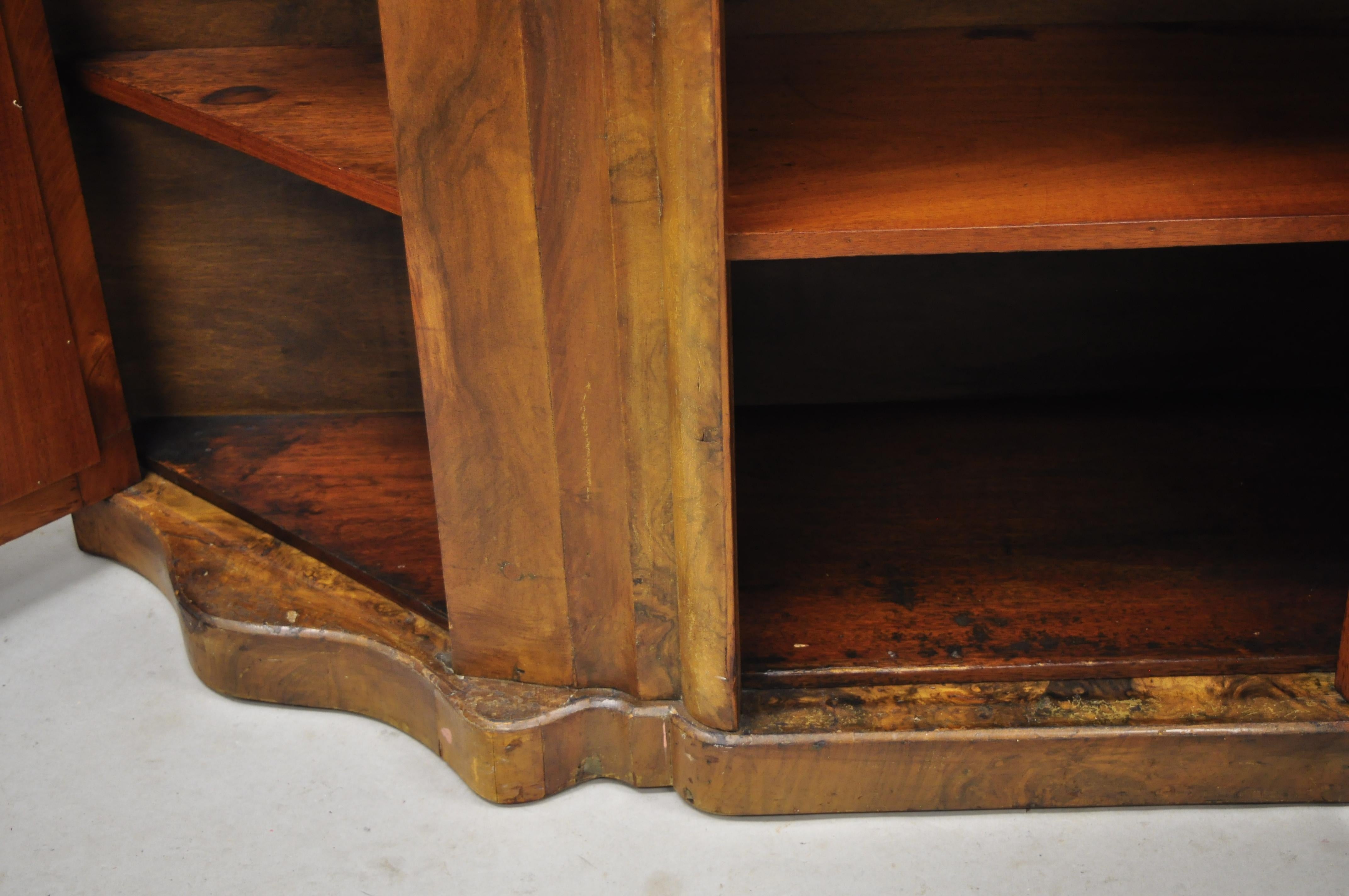 European Antique Victorian Burr Wood Walnut Serpentine Marble-Top Sideboard Credenza For Sale