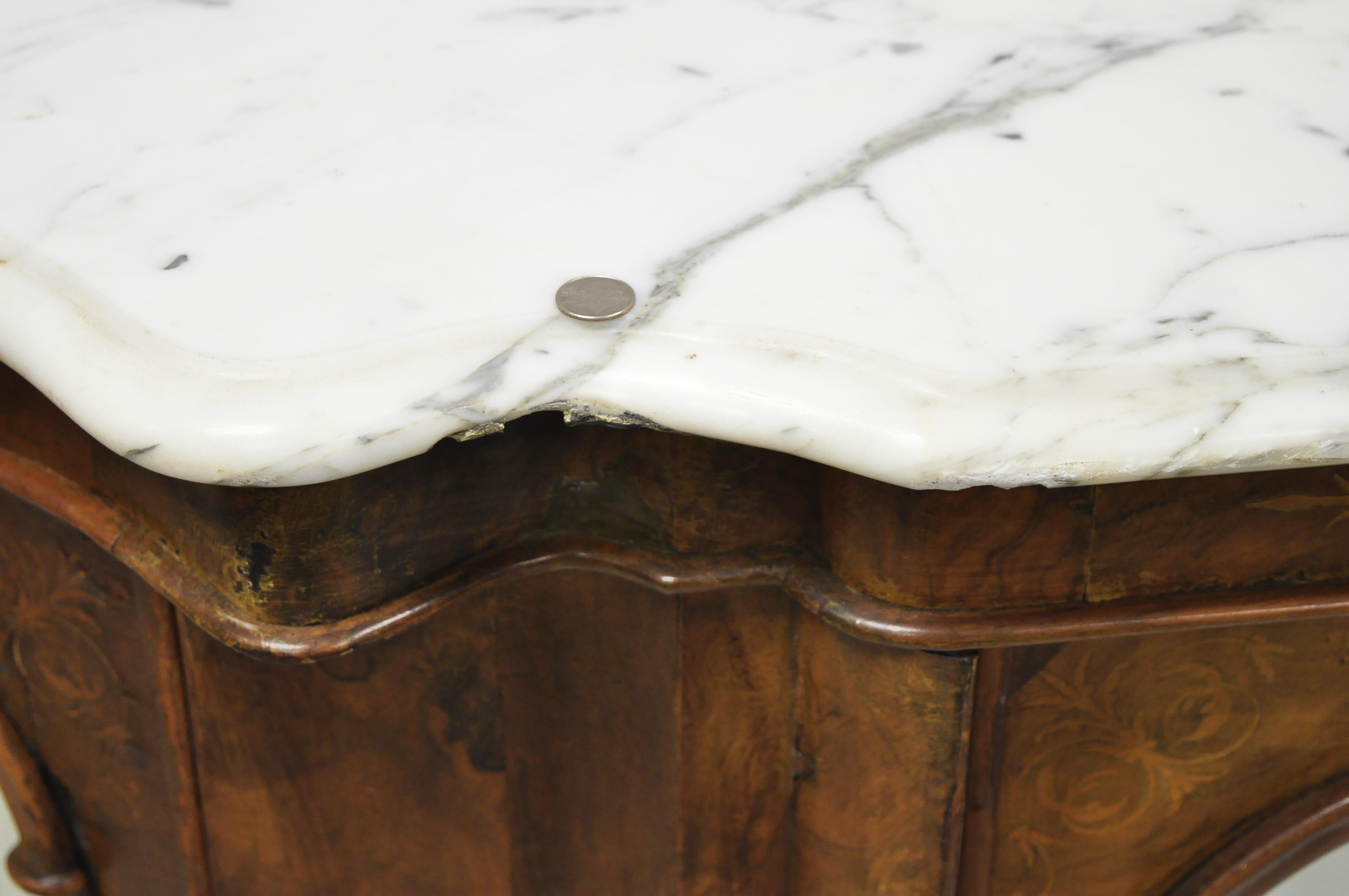 19th Century Antique Victorian Burr Wood Walnut Serpentine Marble-Top Sideboard Credenza For Sale