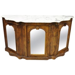 Antique Victorian Burr Wood Walnut Serpentine Marble-Top Sideboard Credenza
