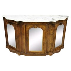 Antique Victorian Burr Wood Walnut Serpentine Marble Top Sideboard Credenza