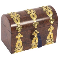 Antique Victorian Burr Yew Wood Domed Topped Casket Box, 19th Century