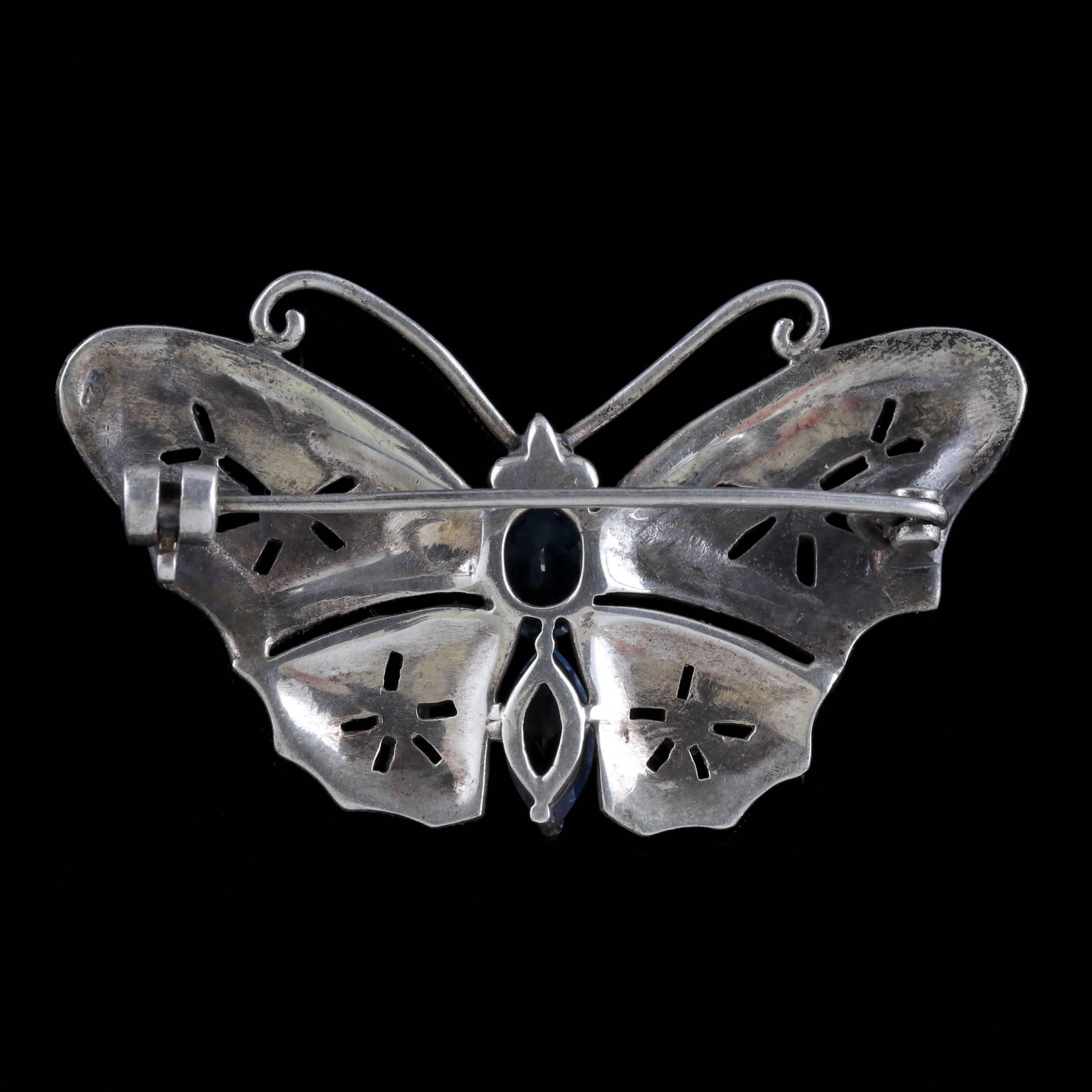 Antique Victorian Butterfly Brooch Marcasite Paste, circa 1900 In Excellent Condition In Lancaster, Lancashire