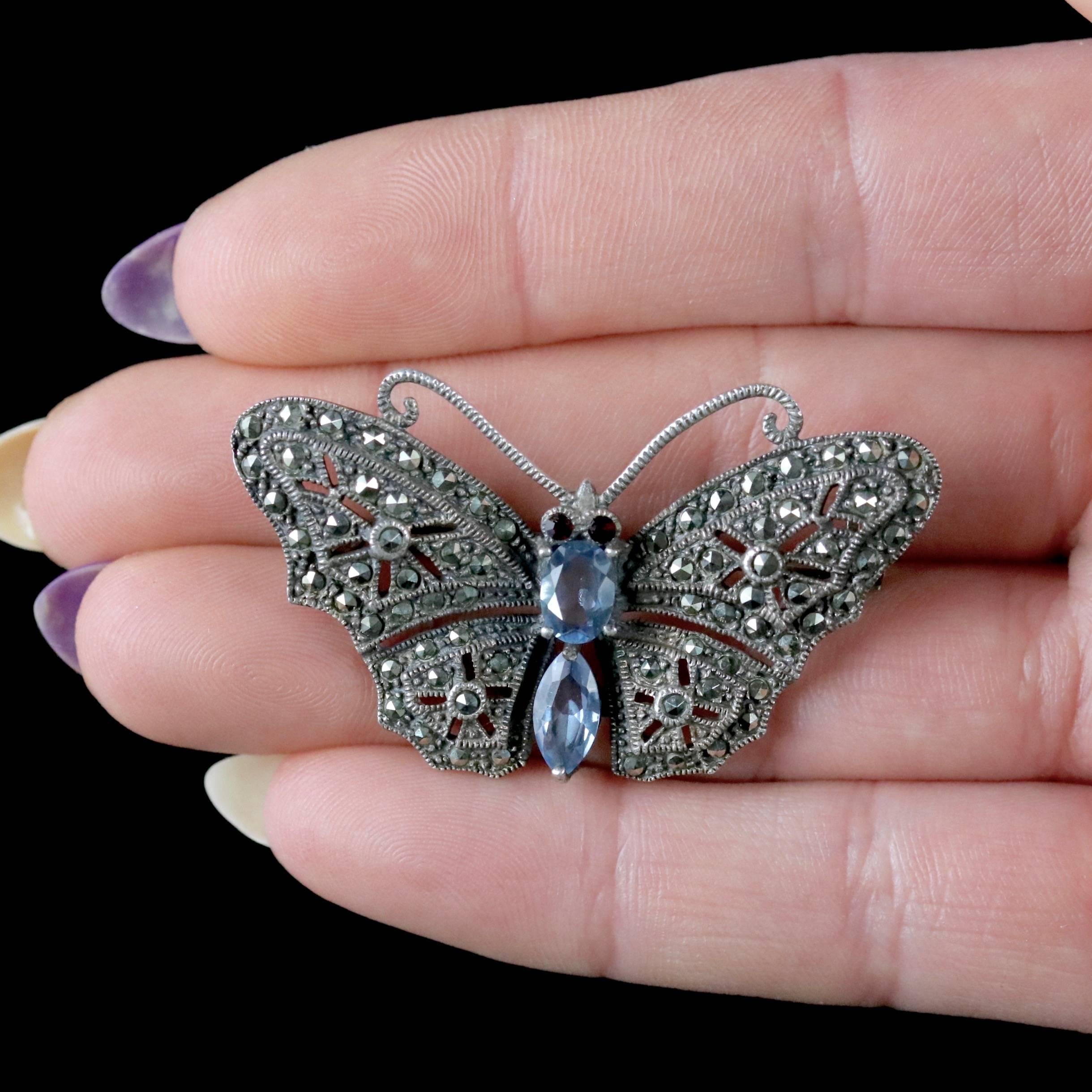 Antique Victorian Butterfly Brooch Marcasite Paste, circa 1900 2