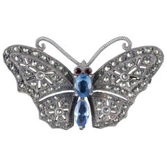 Antique Victorian Butterfly Brooch Marcasite Paste, circa 1900