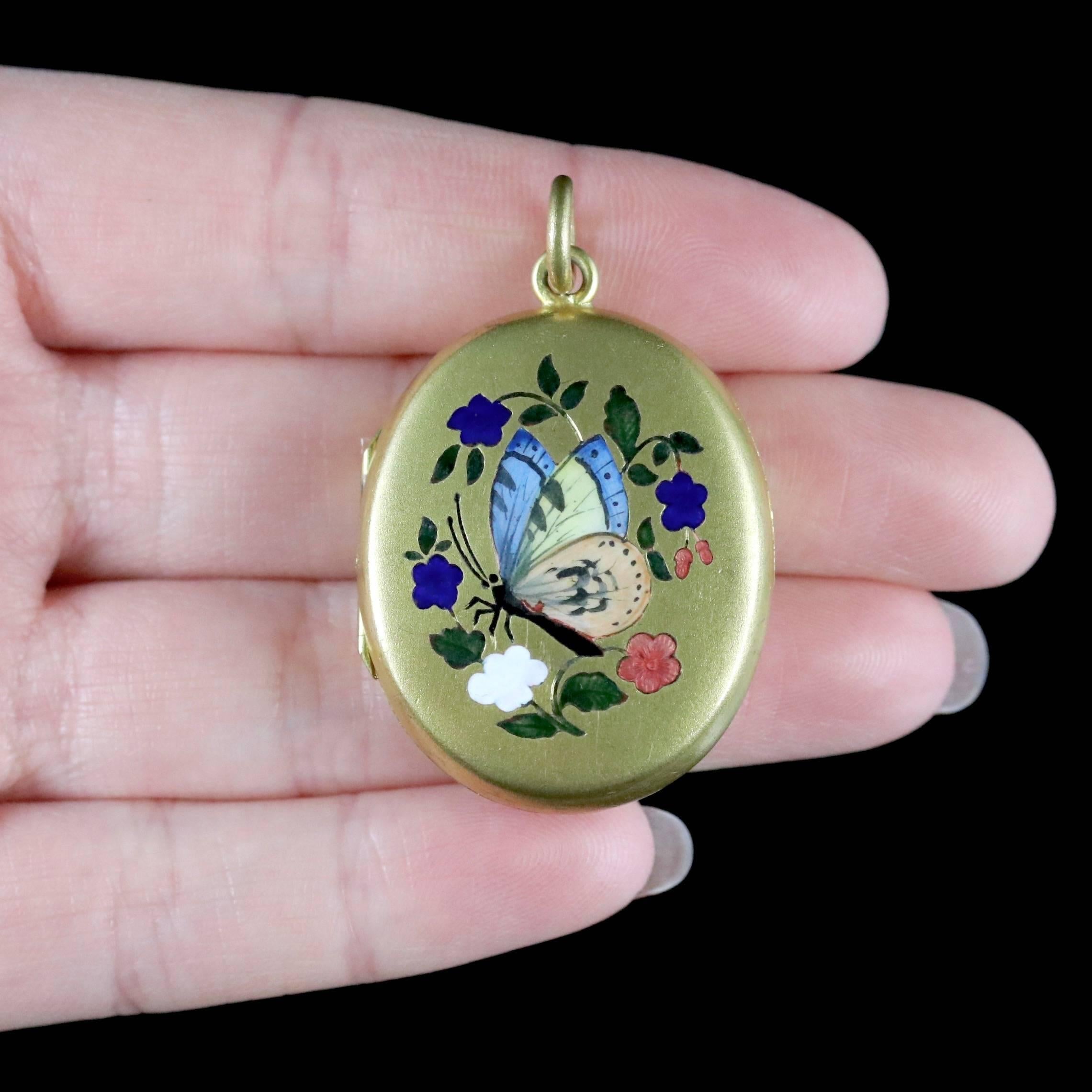 Antique Victorian Butterfly Locket Gold Gilt, circa 1870 2