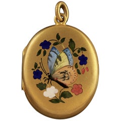 Antique Victorian Butterfly Locket Gold Gilt, circa 1870