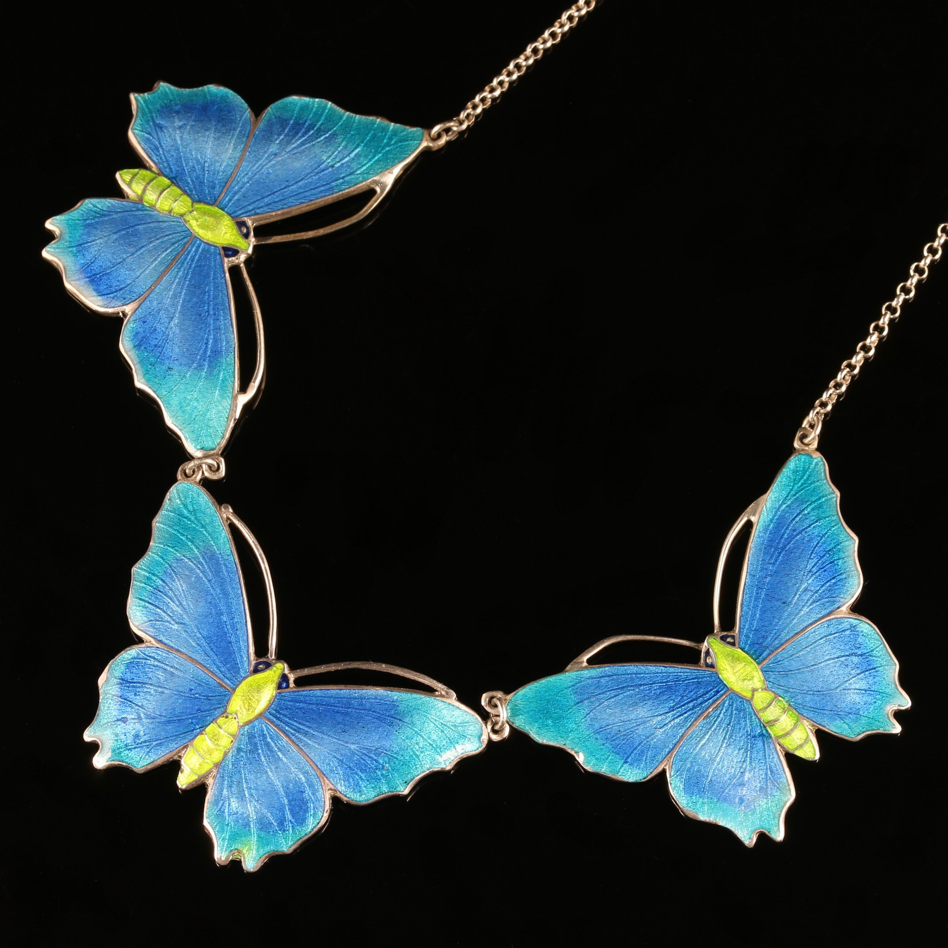 Antique Victorian Butterfly Necklace Enamel Sliver, circa 1880 In Excellent Condition In Lancaster, Lancashire