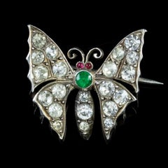 Antique Victorian Butterfly Paste Brooch Silver, circa 1880