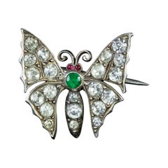 Antique Victorian Butterfly Paste Brooch Silver, circa 1880