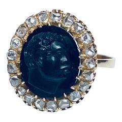 Antique Victorian C 1880 Gold Diamond Onyx Cameo Blackamoor Ring