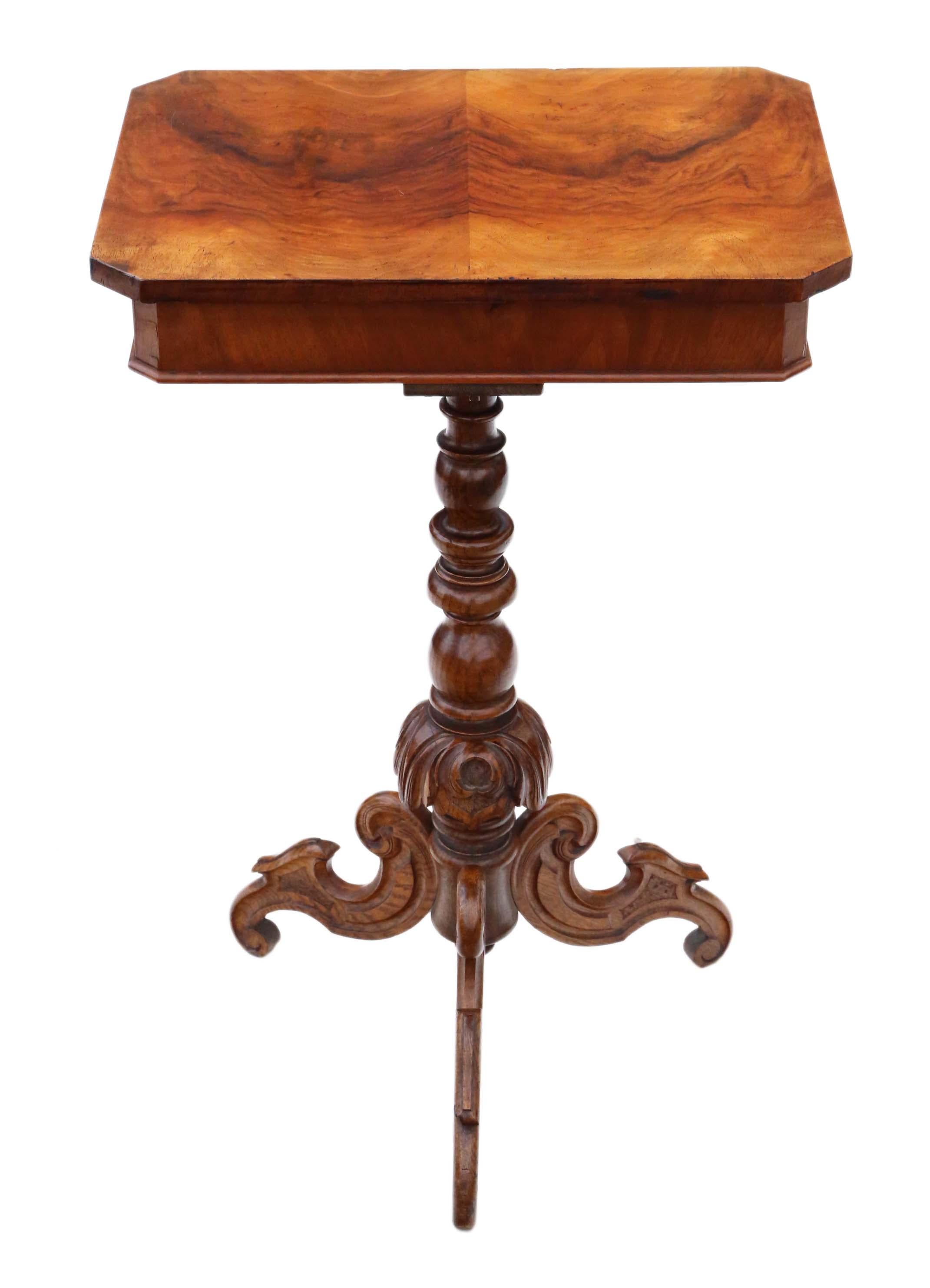 Antique Victorian circa 1860 Burr Walnut Work Side Sewing Table Box 2