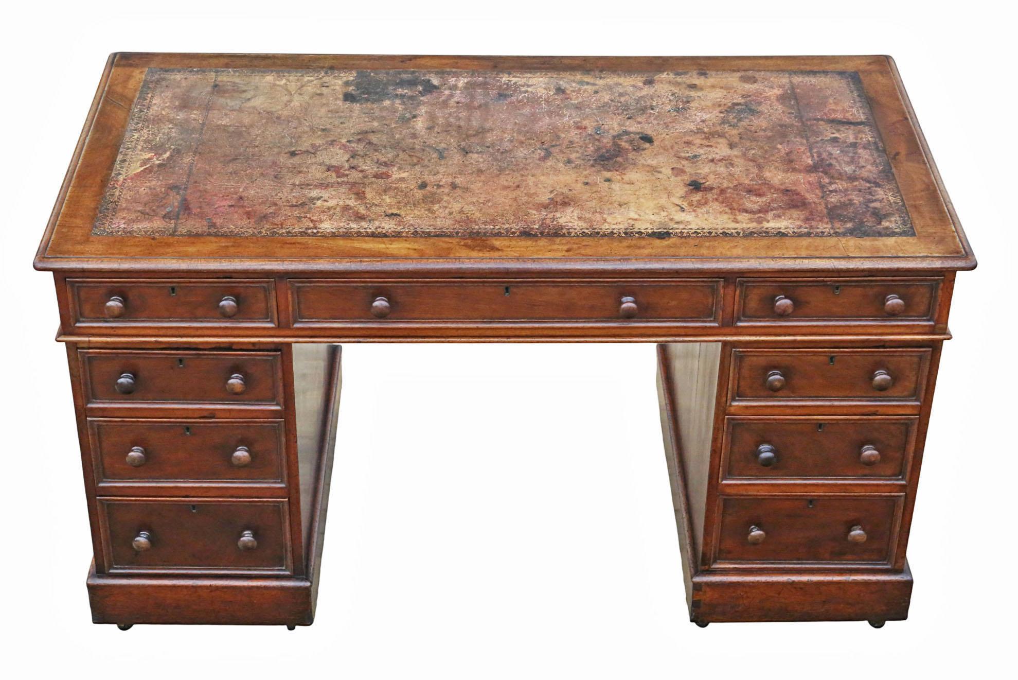 Ancien bureau victorien c.1860 en acajou à deux pieds - Quality Furniture Bon état - En vente à Wisbech, Cambridgeshire