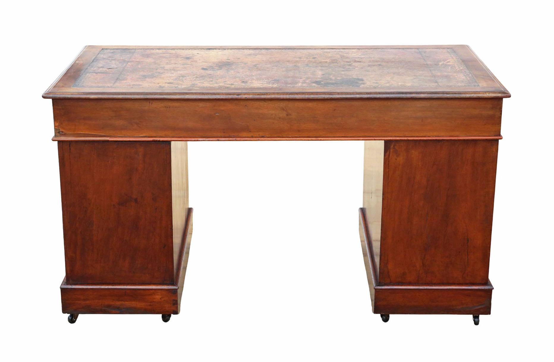 Ancien bureau victorien c.1860 en acajou à deux pieds - Quality Furniture en vente 1