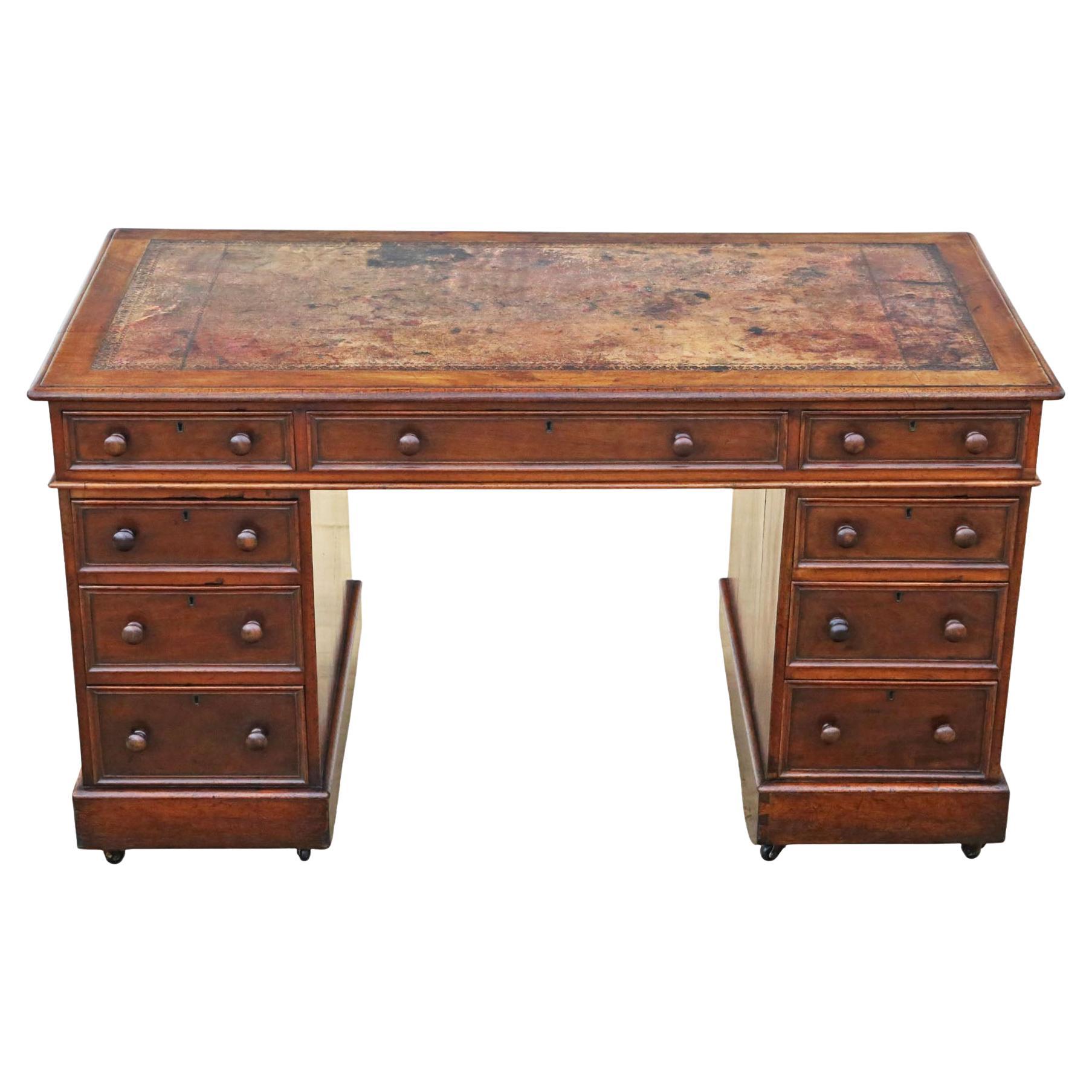 Ancien bureau victorien c.1860 en acajou à deux pieds - Quality Furniture en vente