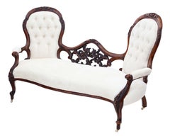 Antique Victorian c.1860 Walnut Chaise Longue / Conversation Sofa – 19th Century