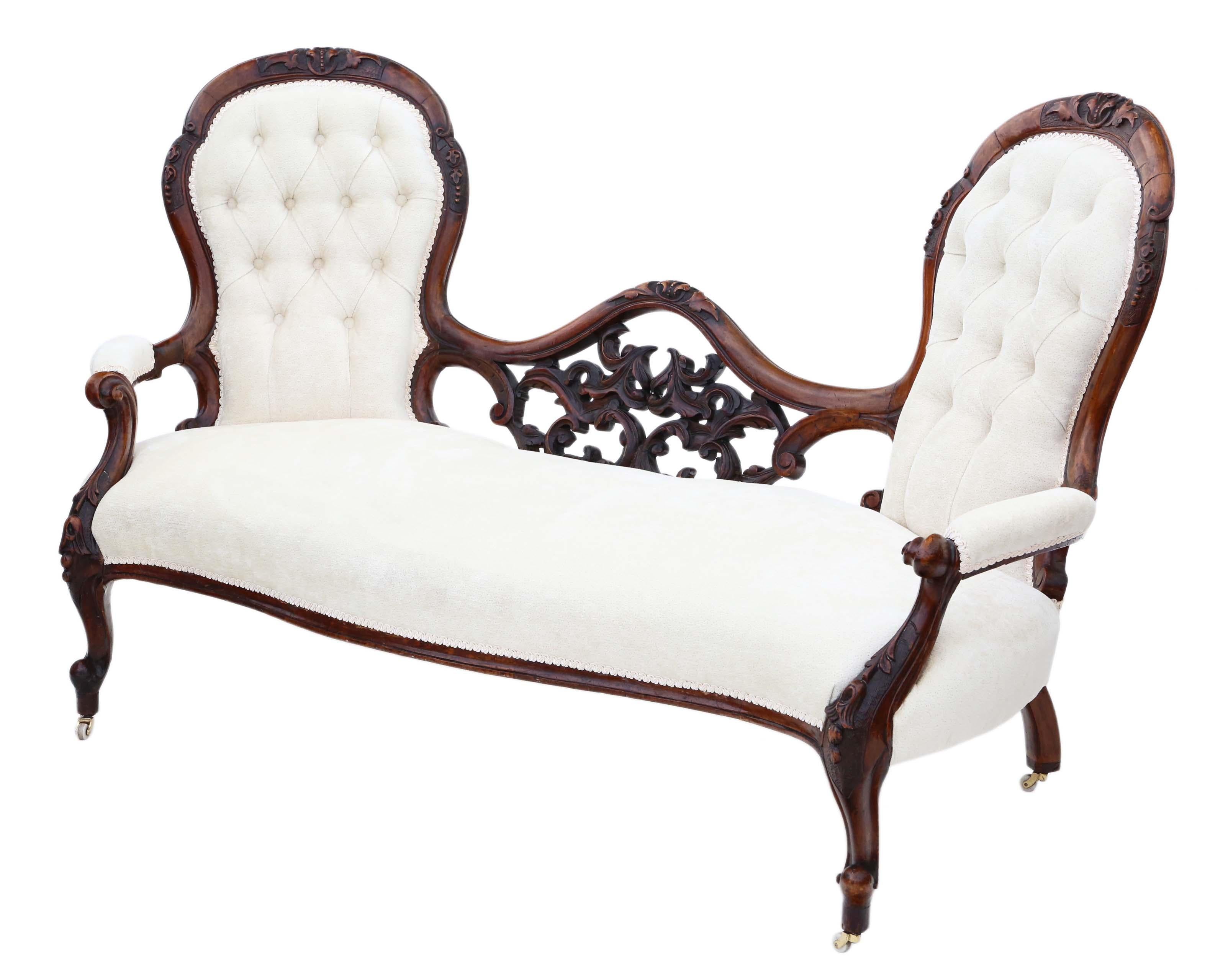 Antike viktorianische Chaiselongue oder Conversation Sofa aus Nussbaumholz, C1860 (Walnuss) im Angebot