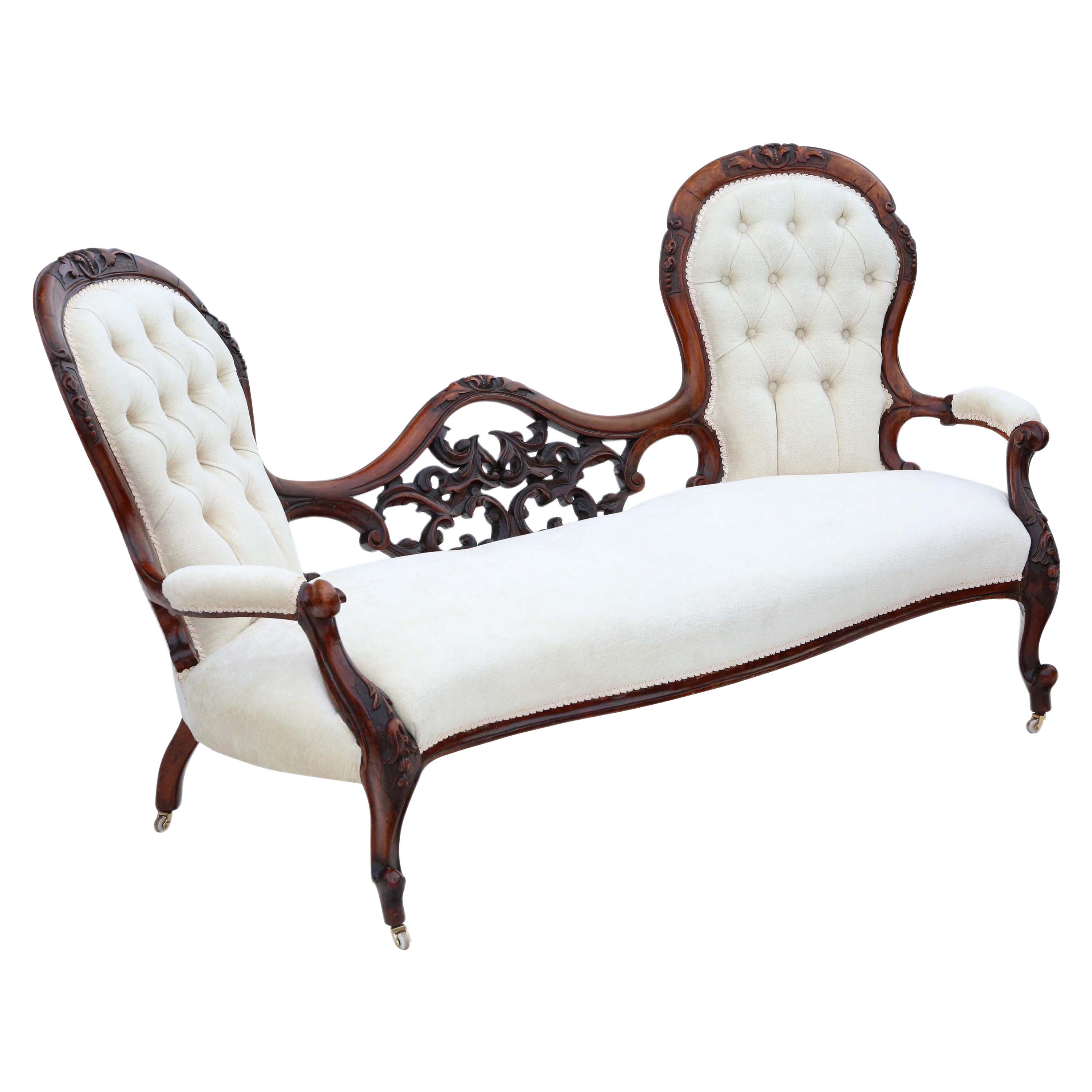 Antique Victorian C1860 Walnut Chaise Longue or Conversation Sofa