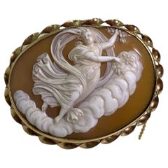 Antiquité victorienne des années 1870, camée en coquillage finement sculpté, pendentif en or 9K