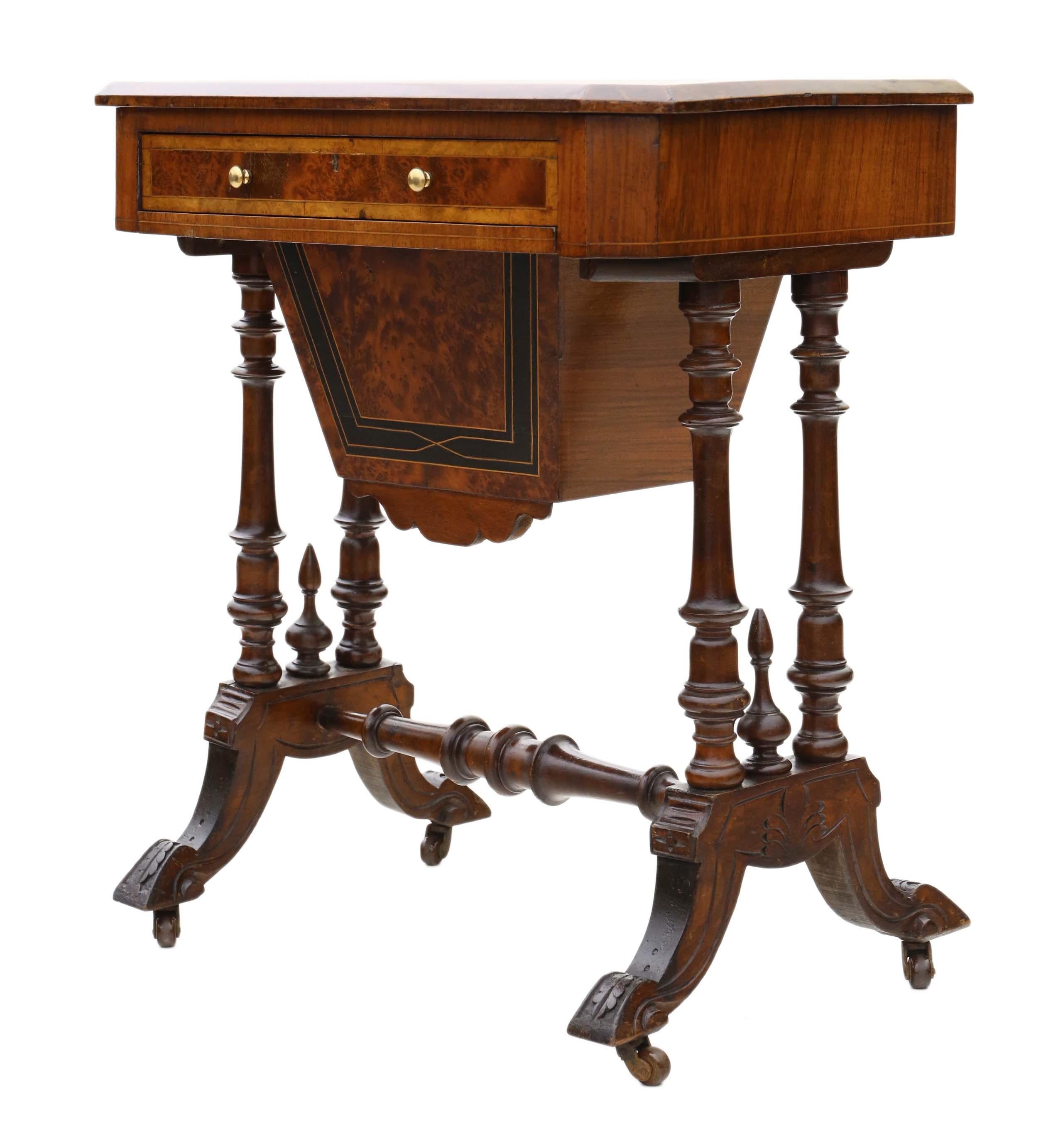 Antique Victorian C1880 Inlaid Burr Walnut Amboyna Work Side Sewing Table Box 2