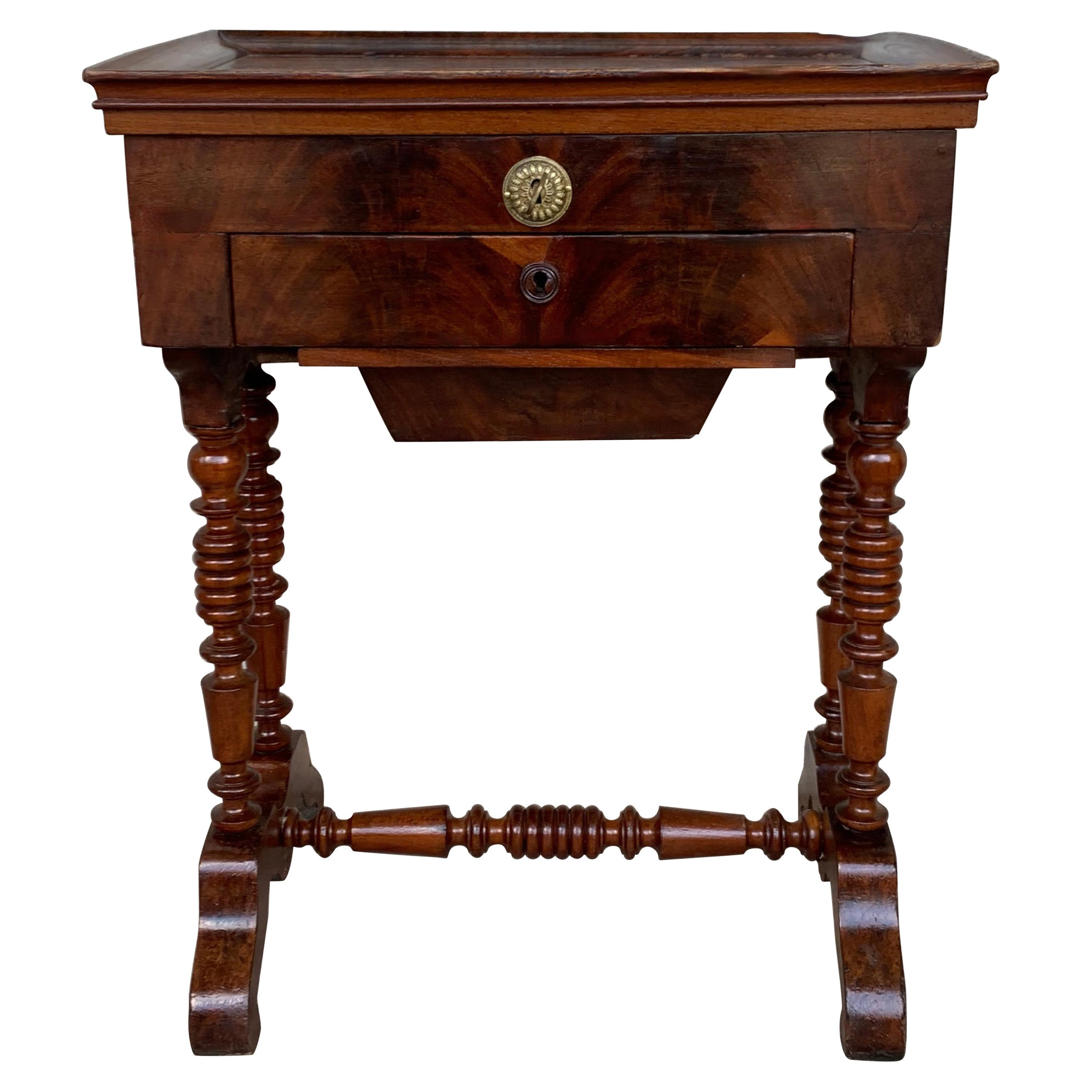Antique Victorian C1880 Inlaid Burl Walnut Amboyna Work Side Sewing Table Box For Sale
