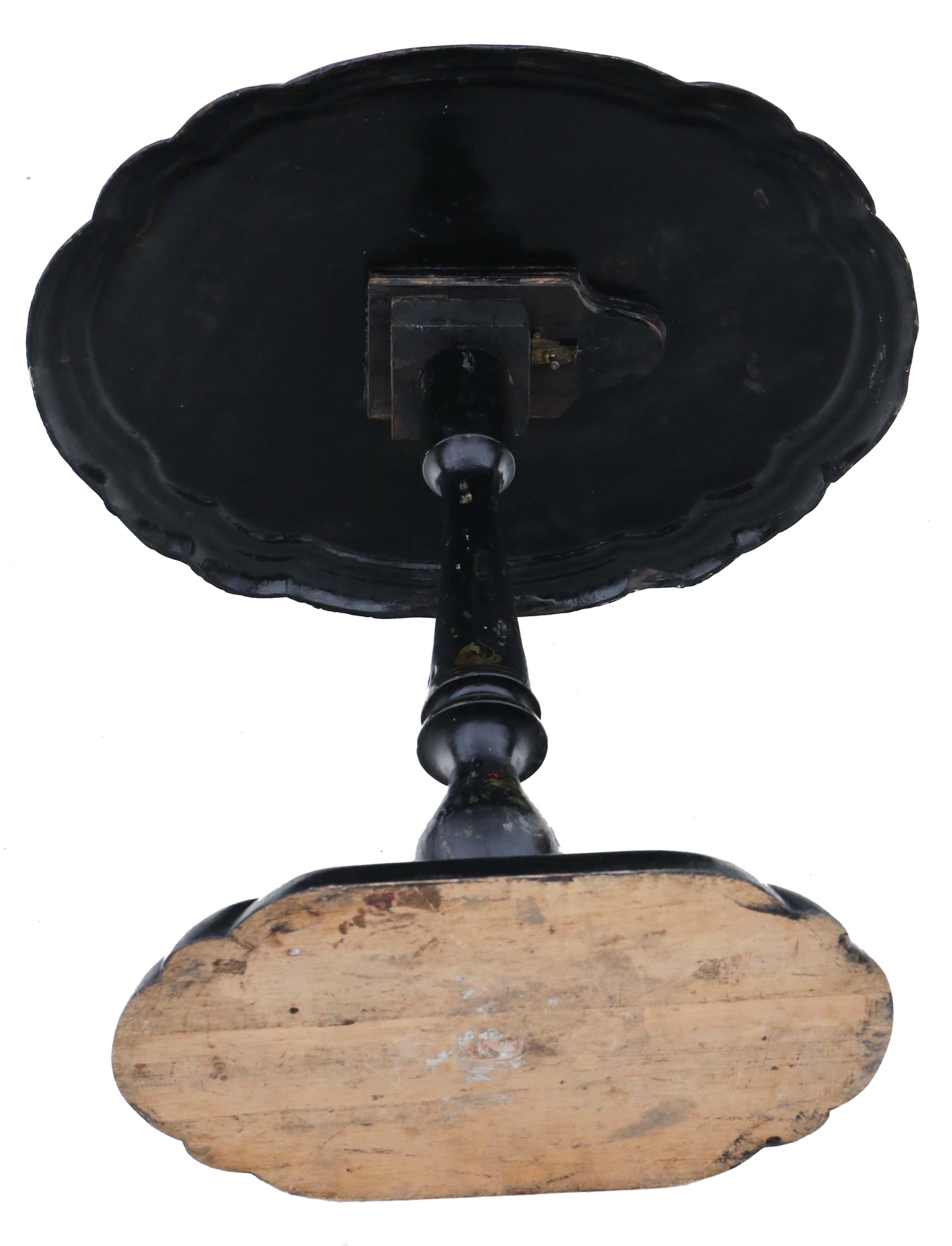 Antique Victorian C1880 Inlaid Papier Mache Supper Table Black Lacquer For Sale 2