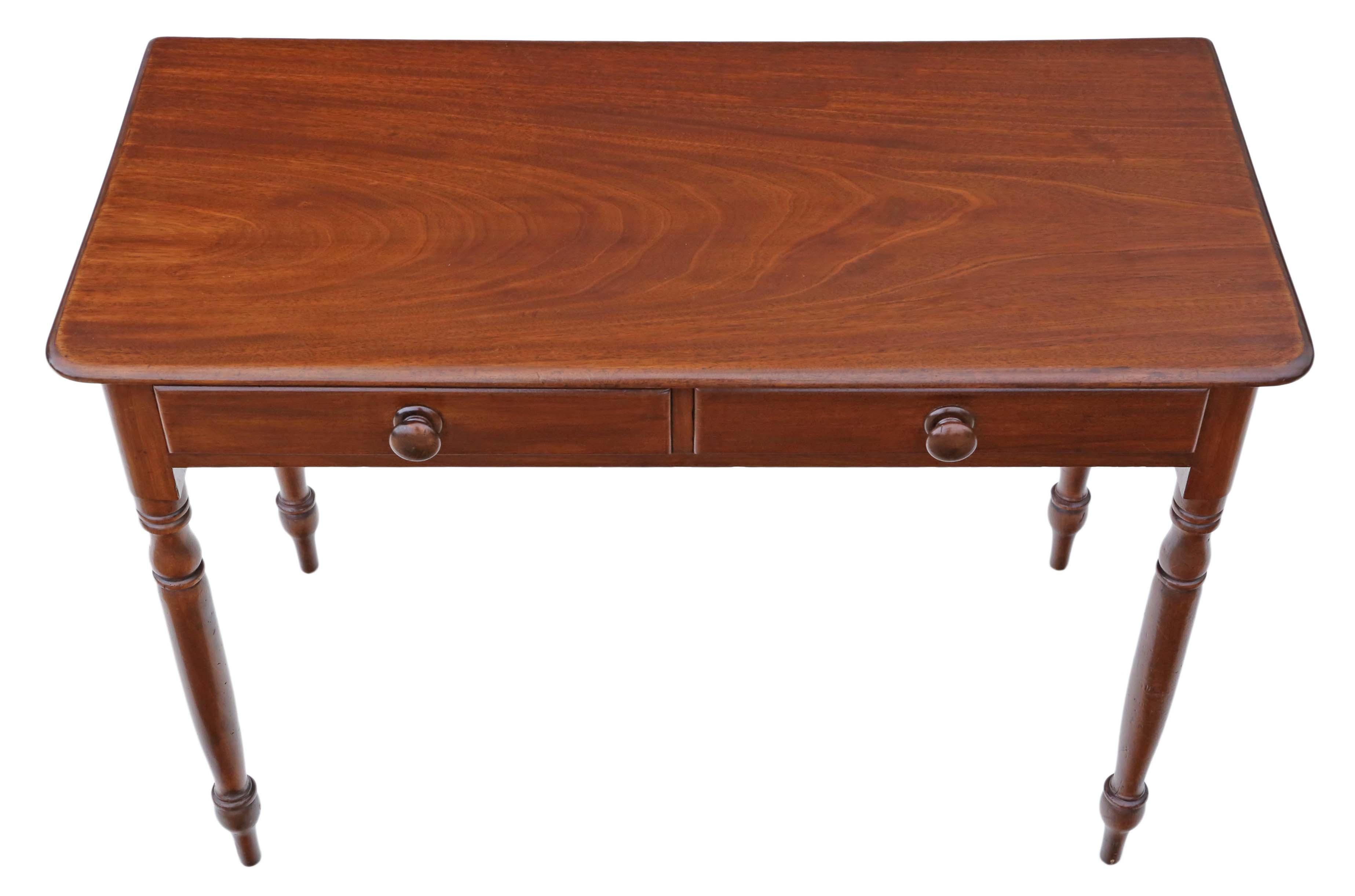 Antique Victorian circa 1880 mahogany writing dressing table desk.
Fabulous proportions, would look great in the right location. No woodworm.
The table is solid, with no loose joints and the drawers slide freely.
Overall dimensions: 107 cm W x 51
