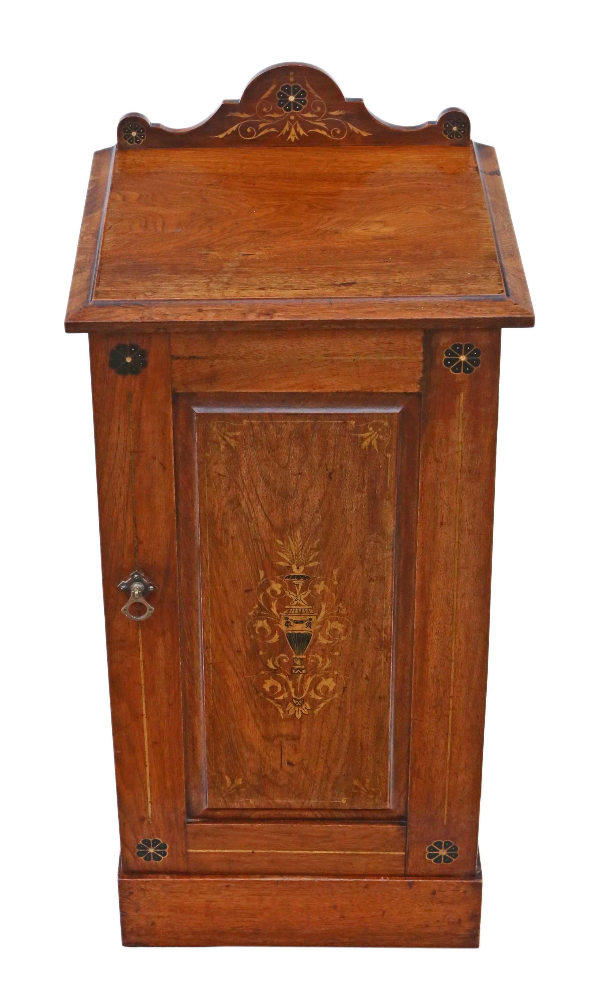 Antique fine quality Victorian C 1895 decorated ash bedside table or cupboard.

Great rare item, which is solid and heavy with no loose joints or woodworm. Lovely decoration and Aesthetic Victorian styling.

Good age, colour and