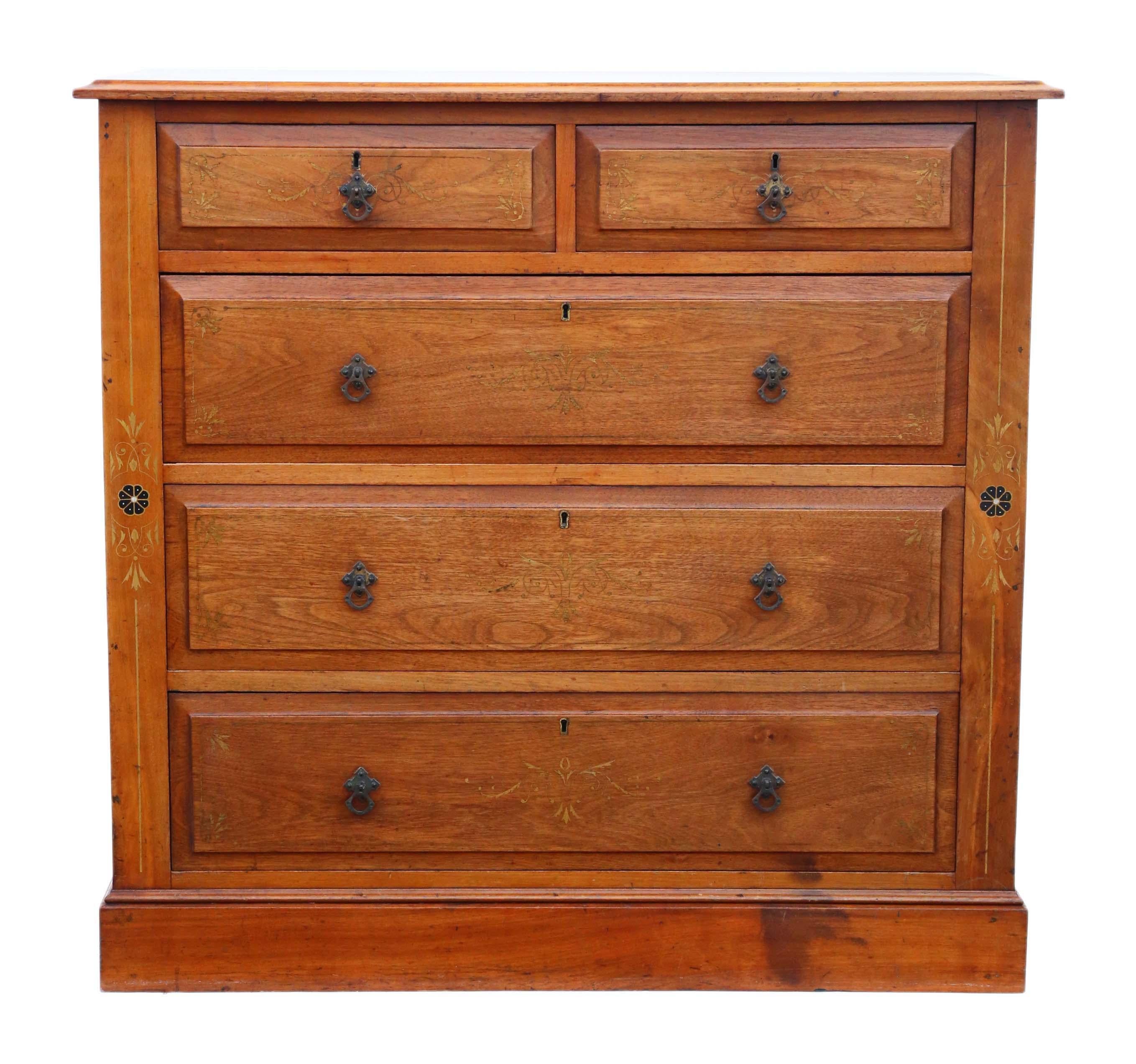 Antique Victorian C 1895 Decorated Ash Chest of Drawers In Good Condition In Wisbech, Cambridgeshire