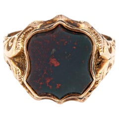 Antique Victorian c1899 Bloodstone Shield Ring 9k Rose Gold Chester Hallmark 8.5