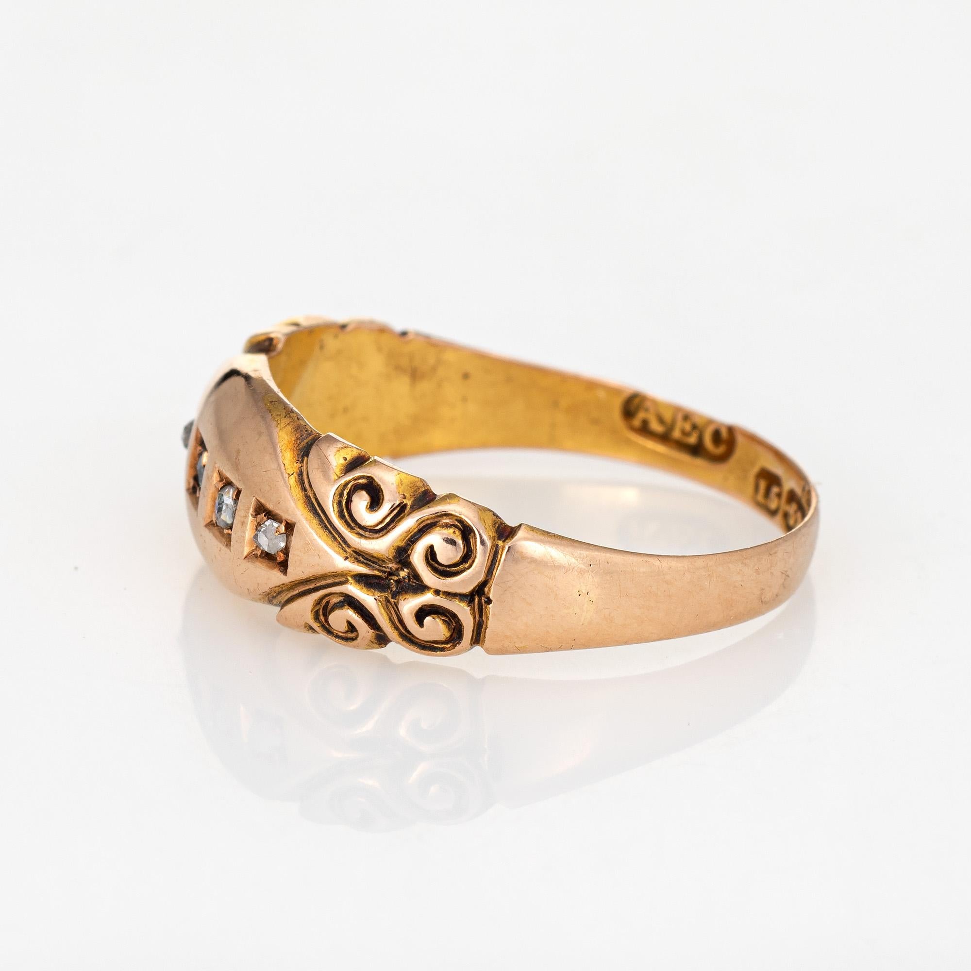 Women's Antique Victorian c1899 Diamond Gypsy Band 15k Gold Rose Cuts 5 Stone Jewelry