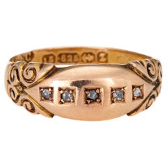 Antique Victorian c1899 Diamond Gypsy Band 15k Gold Rose Cuts 5 Stone Jewelry
