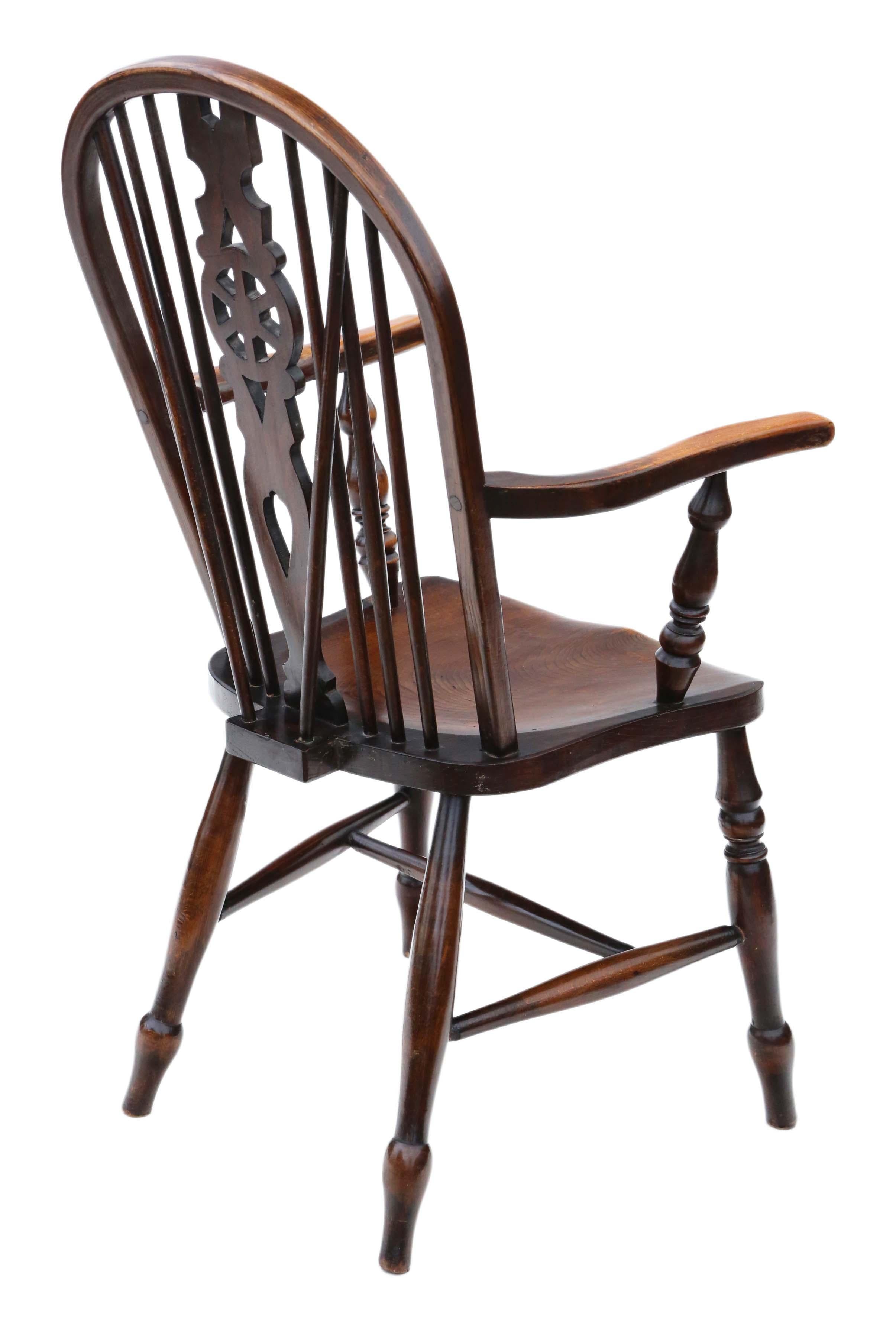 Antique Victorian C1900 Ash and Elm Windsor Chair Wheel Back Dining Armchair In Good Condition In Wisbech, Cambridgeshire