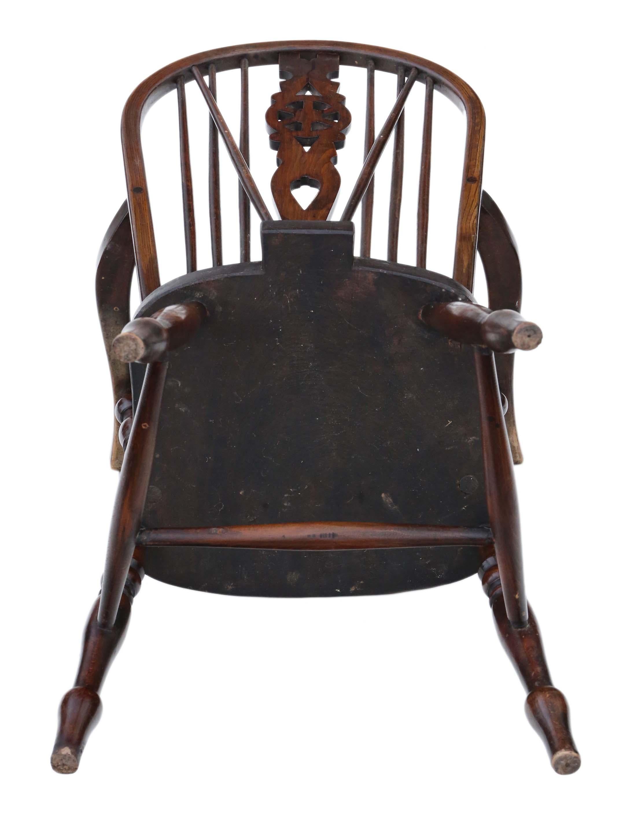 Antique Victorian C1900 Ash and Elm Windsor Chair Wheel Back Dining Armchair 3