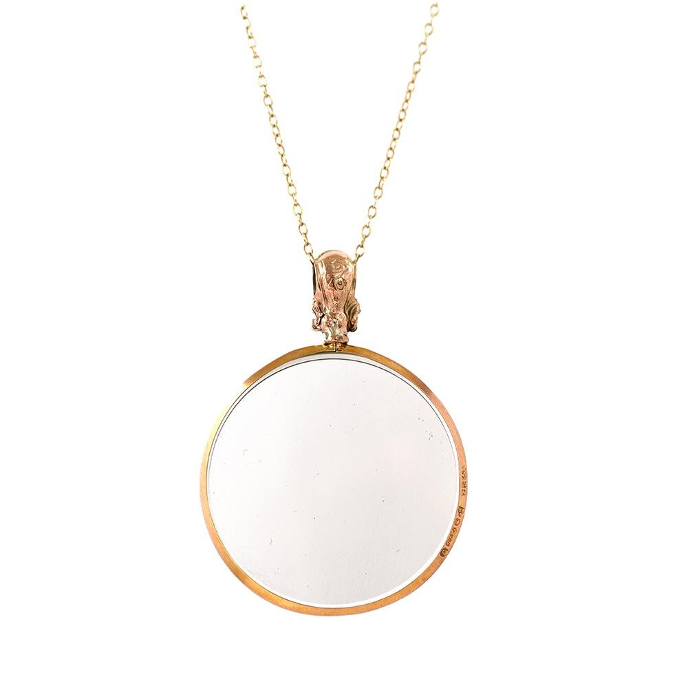 Victorien Collier de médaillon en verre ancien, victorien, c.1900s, en or 9ct en vente