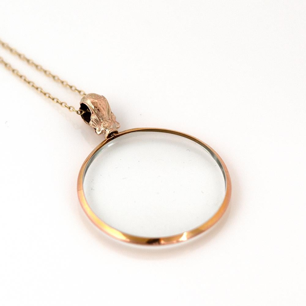 Collier de médaillon en verre ancien, victorien, c.1900s, en or 9ct en vente 1